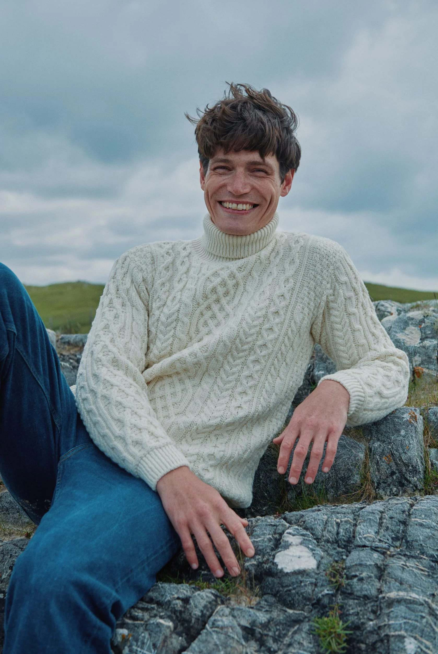 Kylemore Mens Aran Polo Neck Sweater - Cream - Image 5