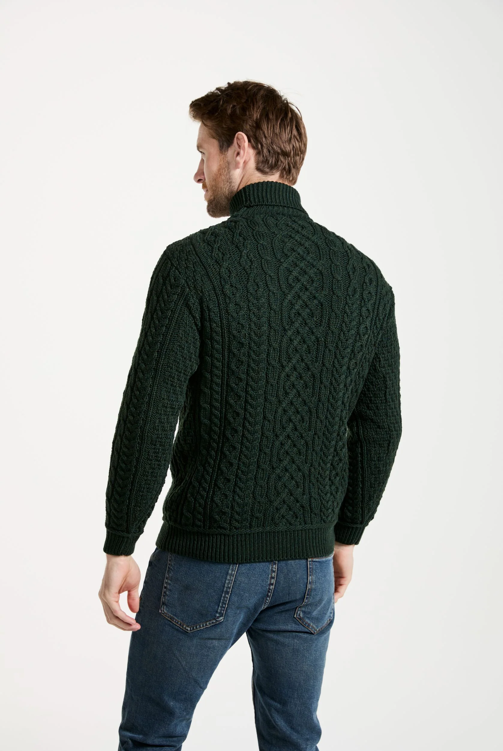 Kylemore Mens Aran Polo Neck Sweater - Green - Image 5