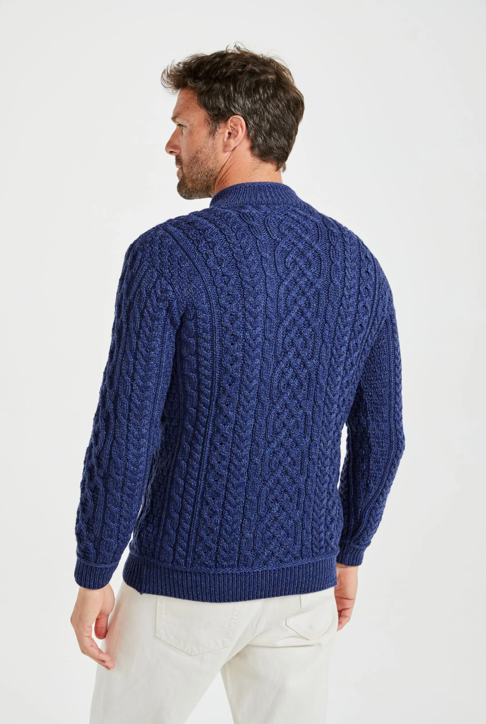 Lackaun Mens Half Aran Troyer with Zip - Navy - Image 5