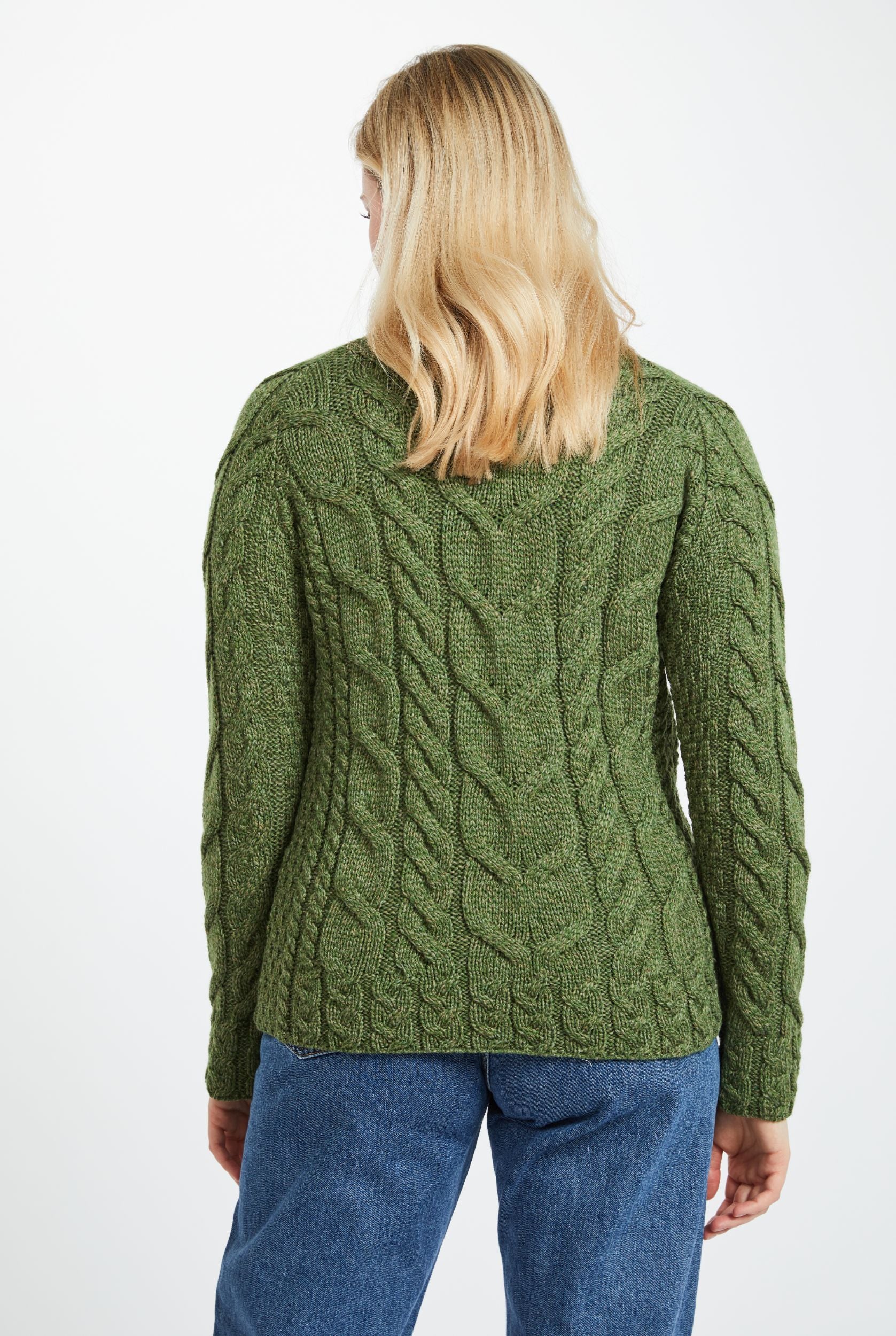 Listowel Ladies Aran Cabled Sweater - Meadow Green - Image 5