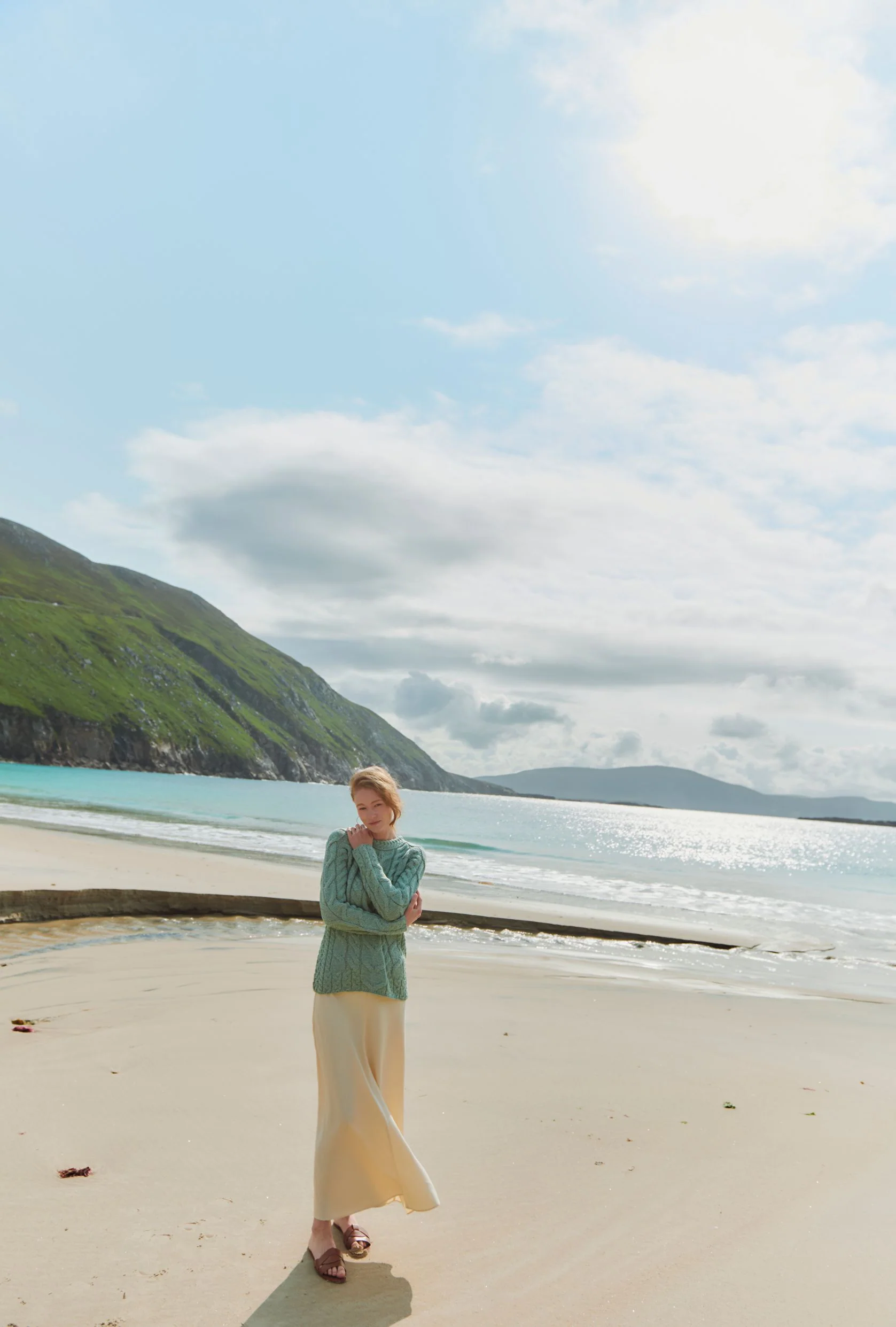 Listowel Ladies Aran Cabled Sweater - Mint - Image 5