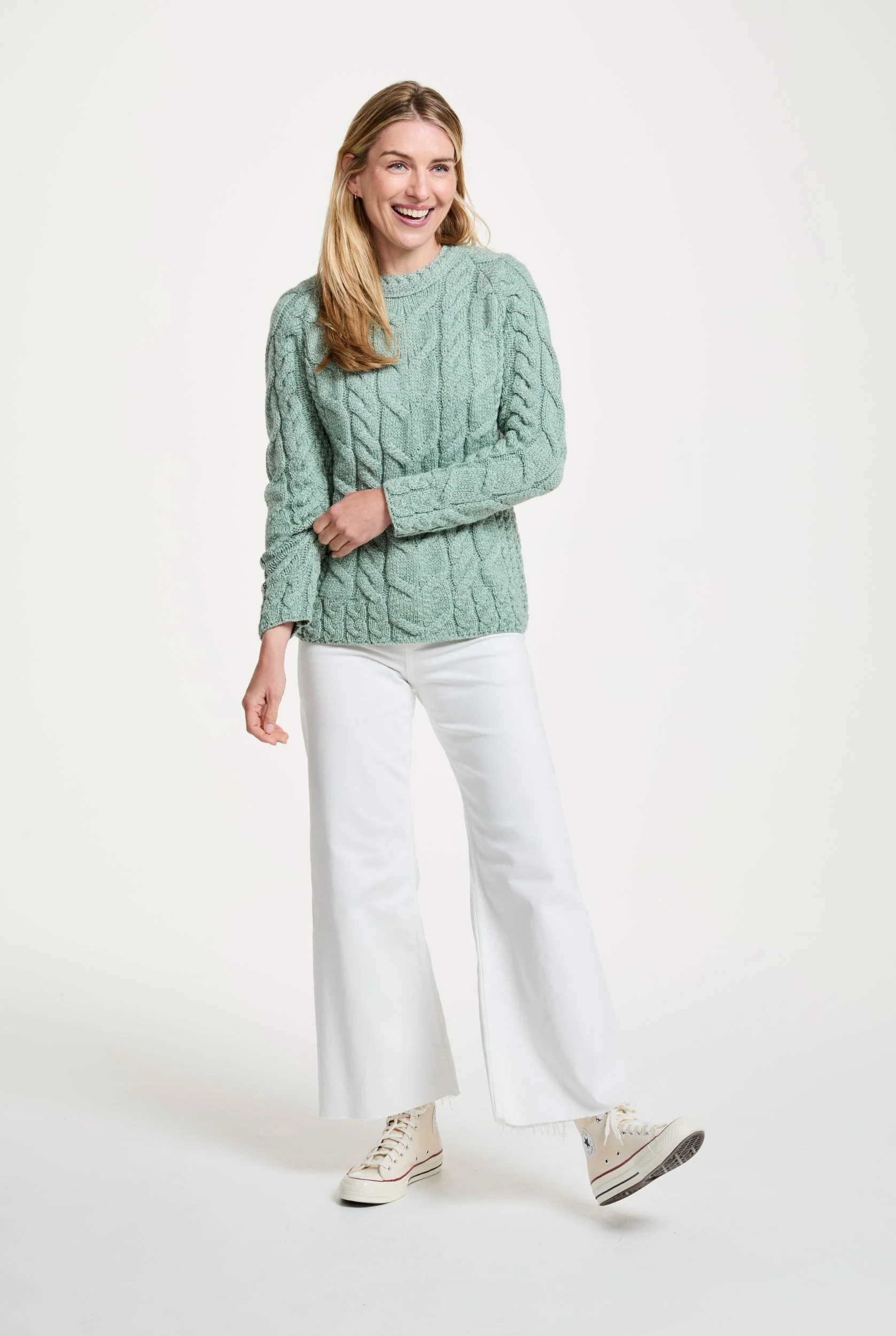 Listowel Ladies Aran Cabled Sweater - Mint - Image 6