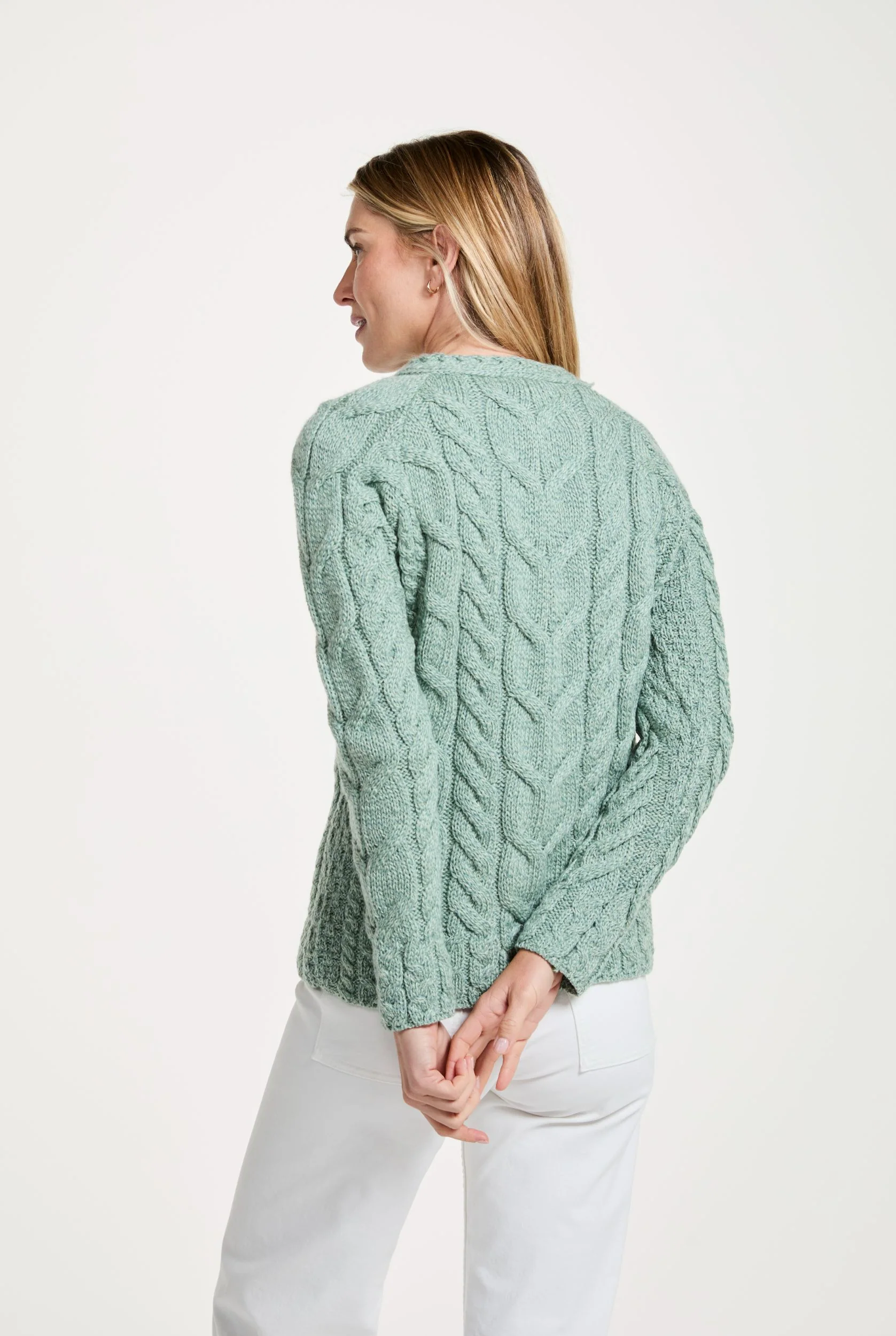 Listowel Ladies Aran Cabled Sweater - Mint - Image 7