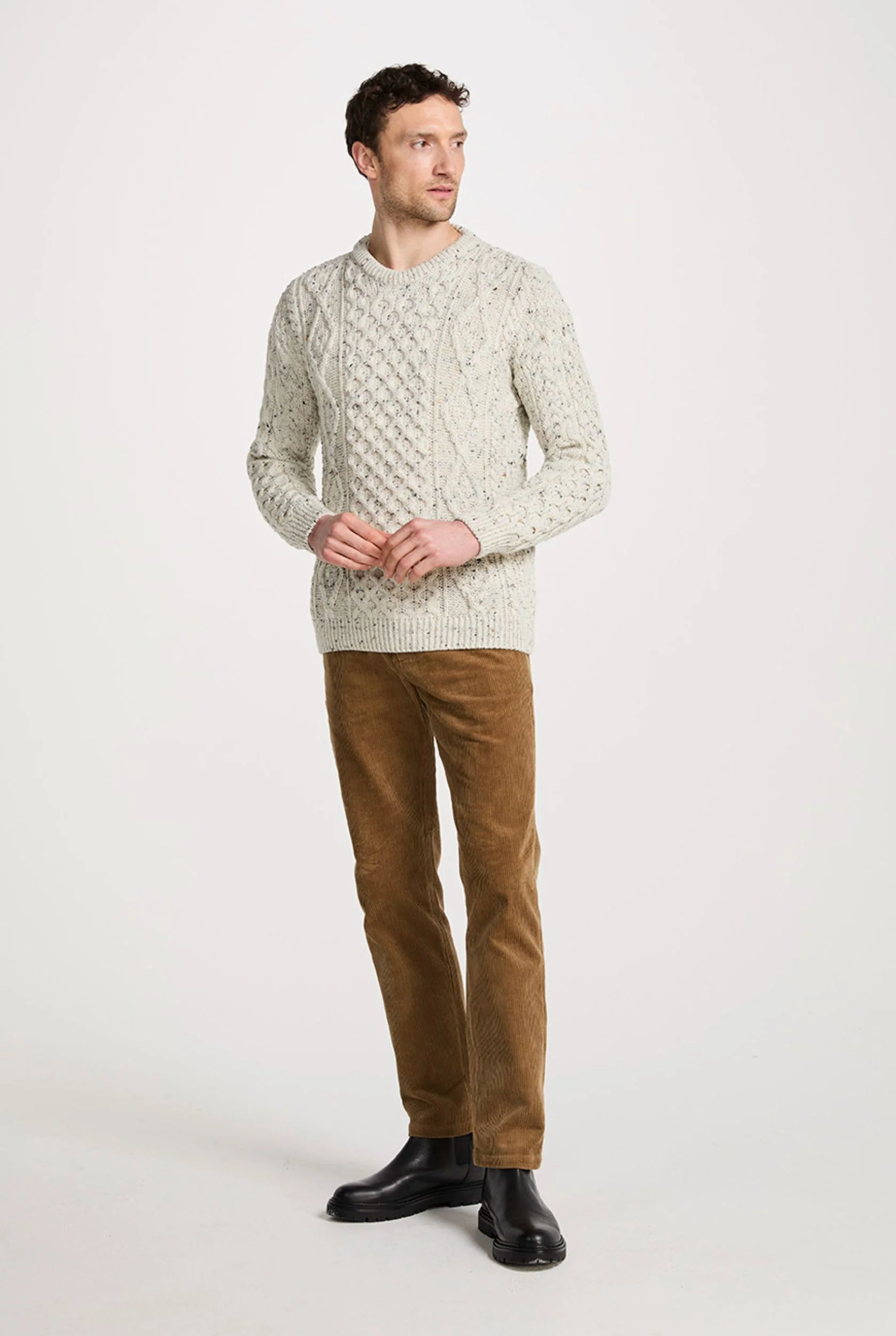 Moher Traditional Aran Sweater - Flecked Cream - Image 3