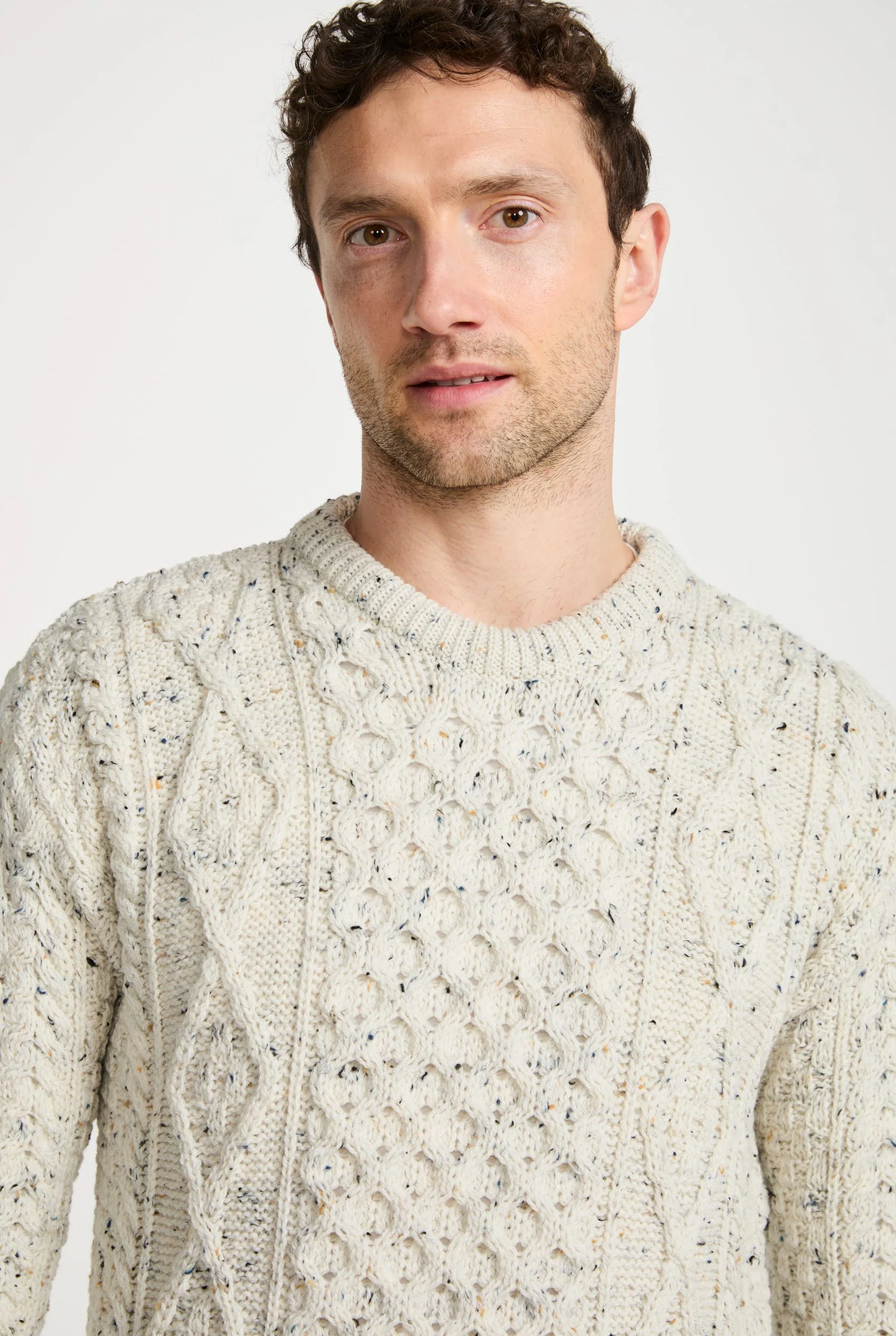 Moher Traditional Aran Sweater - Flecked Cream - Image 4