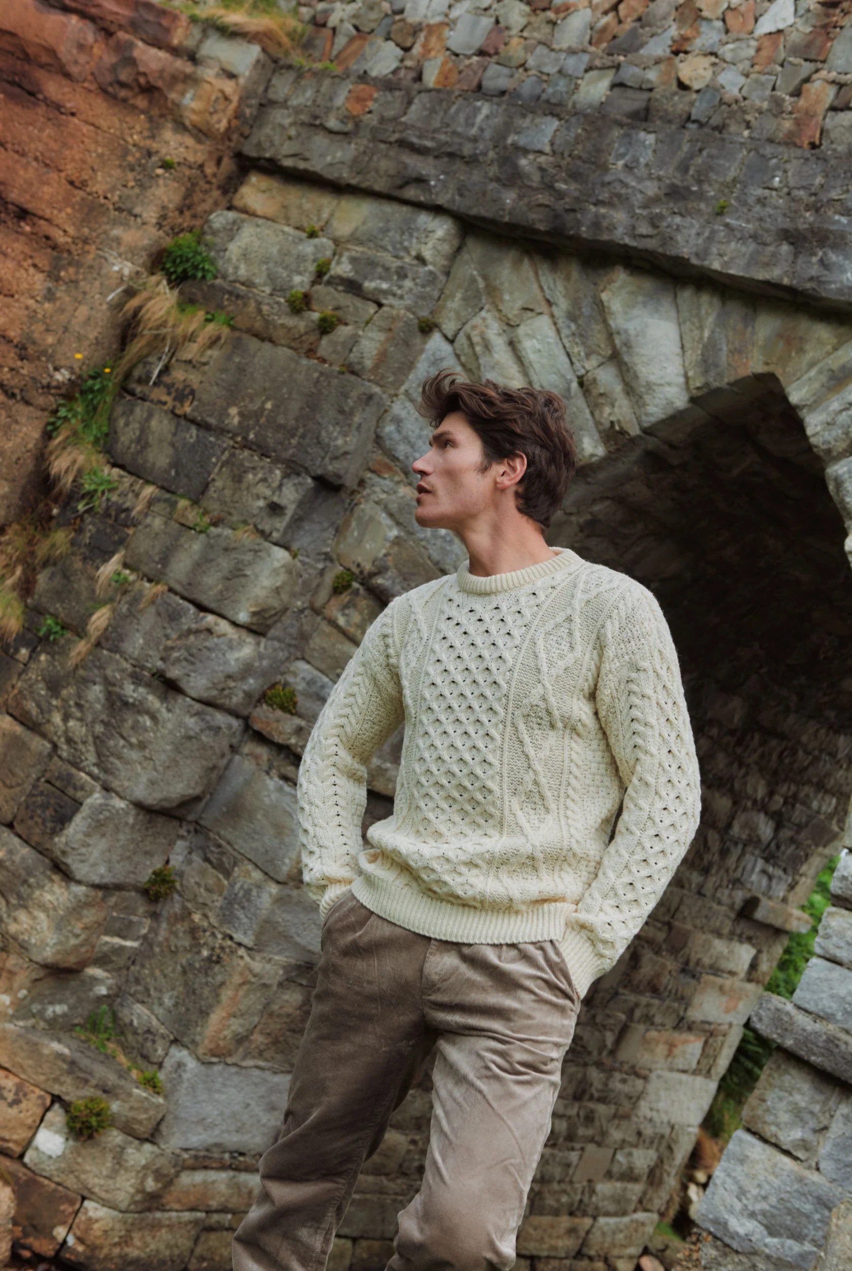 Moher Traditional Aran Sweater - Cream - Image 3
