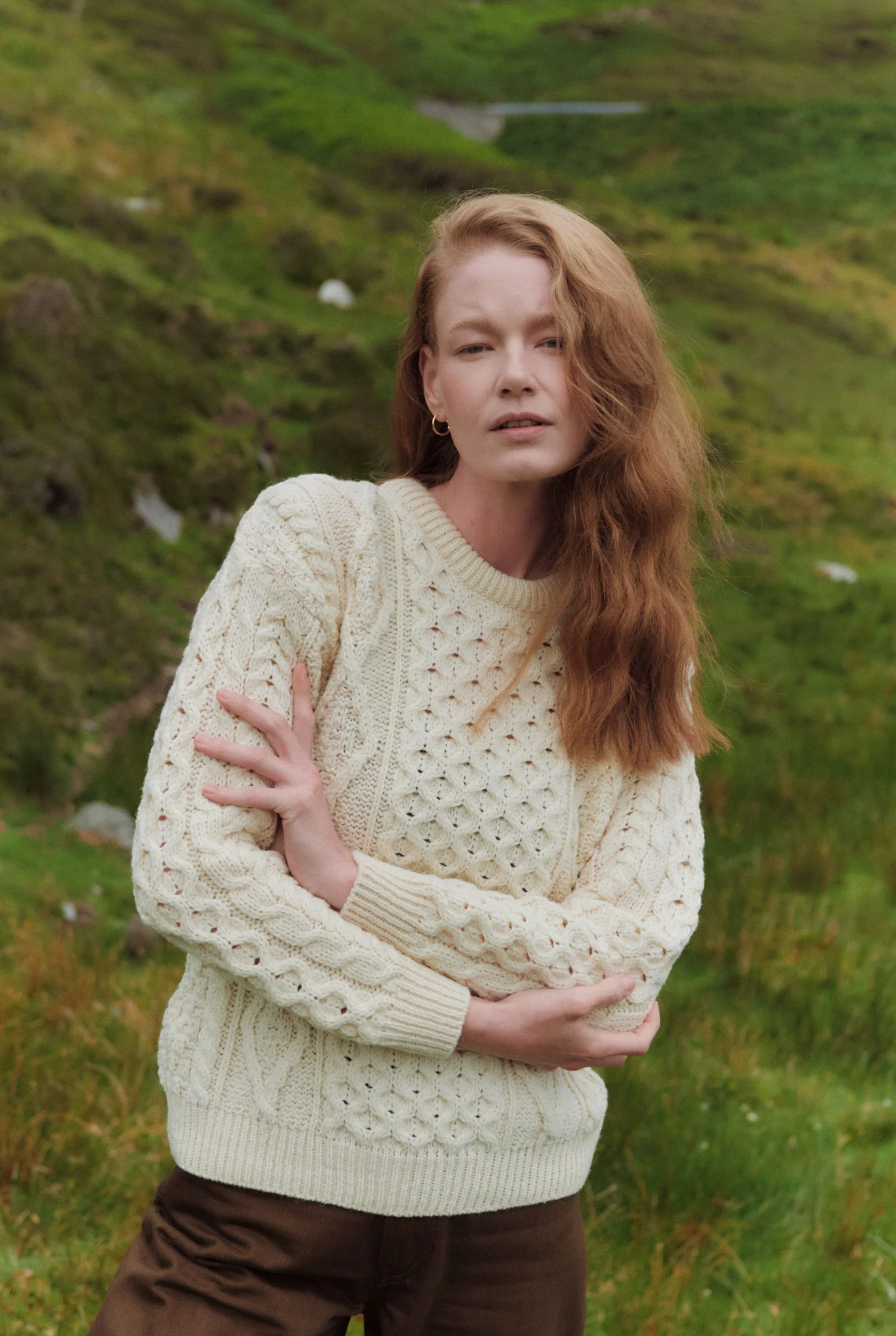 Moher Traditional Aran Sweater - Cream - Image 4