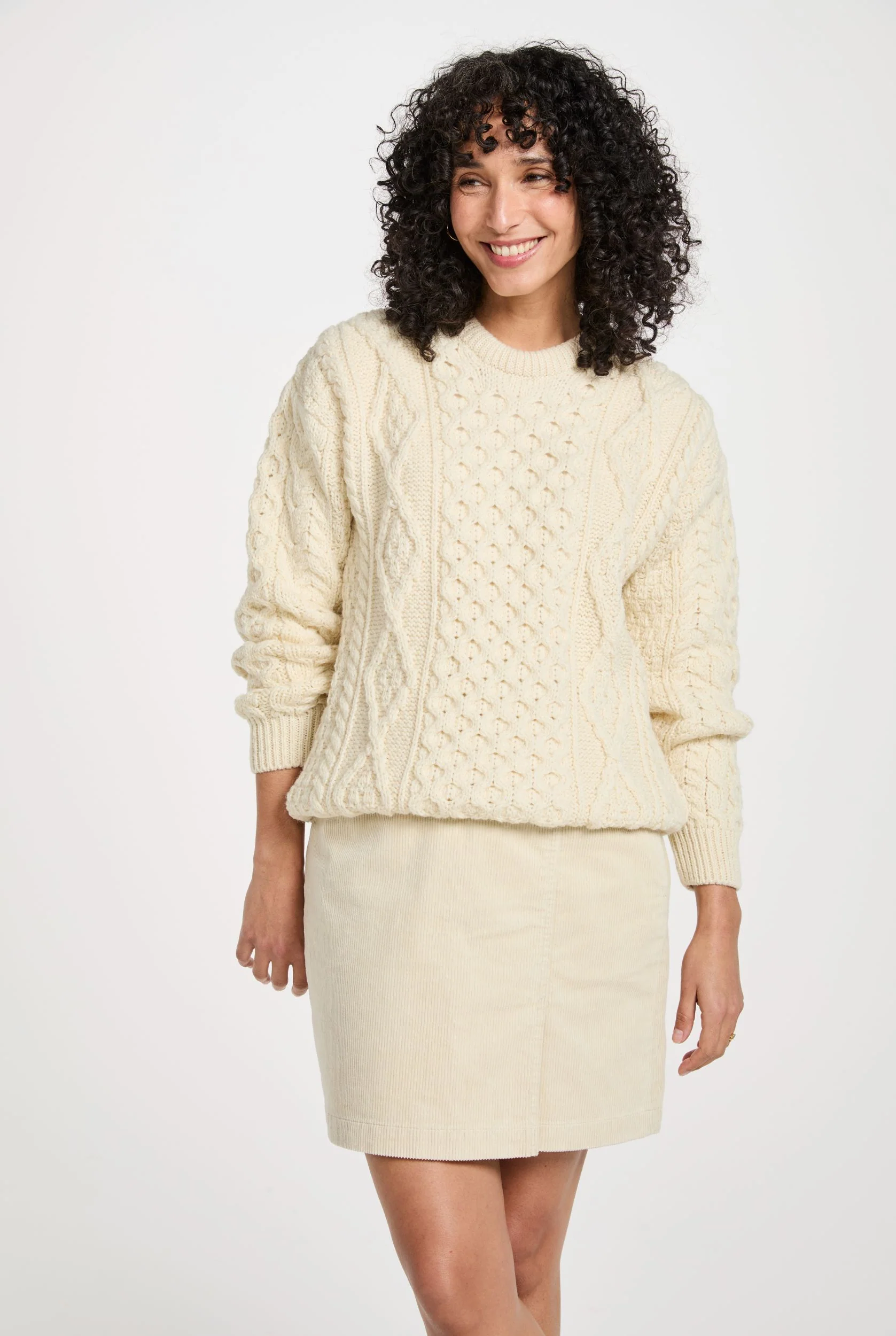Moher Traditional Aran Sweater - Cream - Image 5