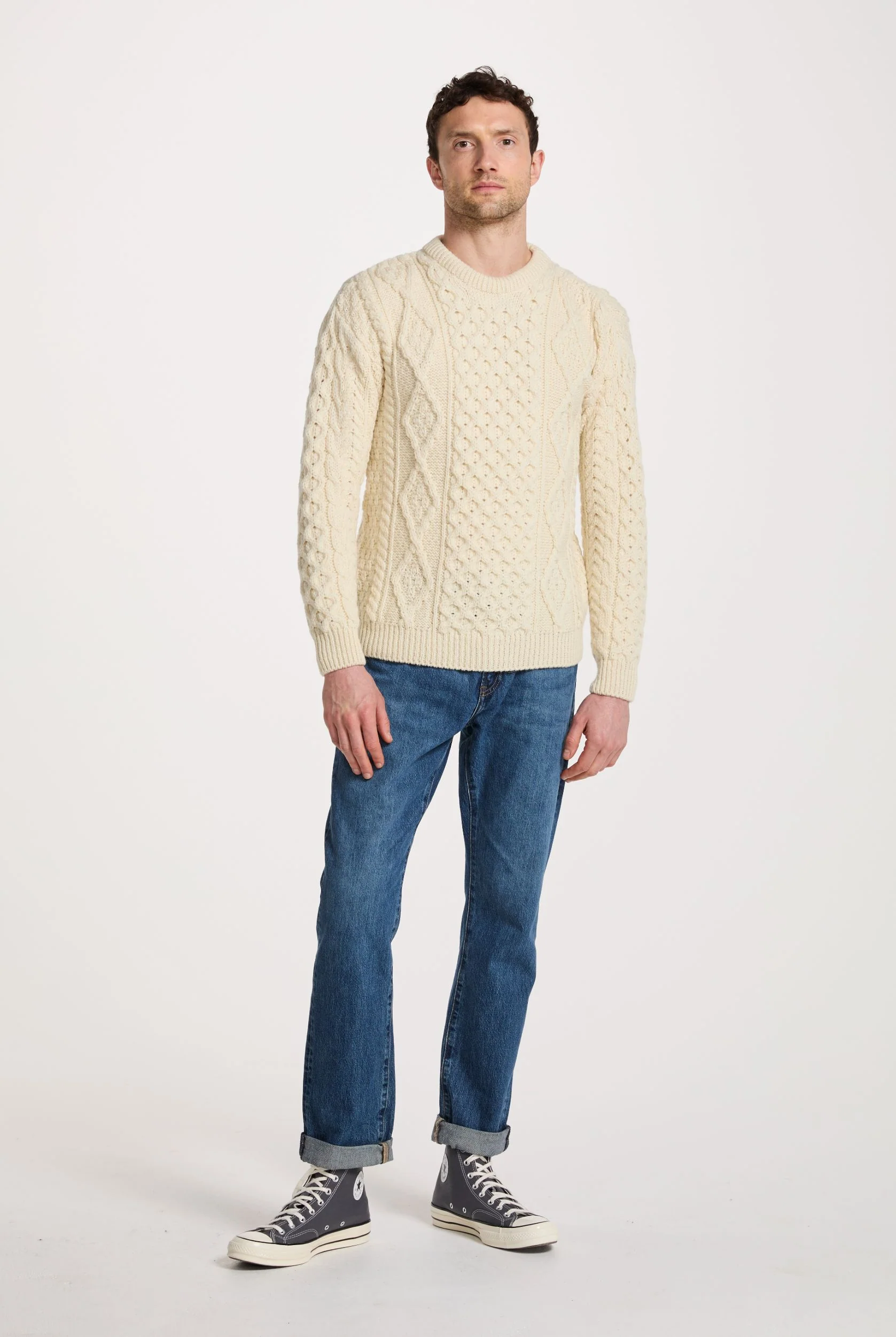 Moher Traditional Aran Sweater - Cream - Image 6
