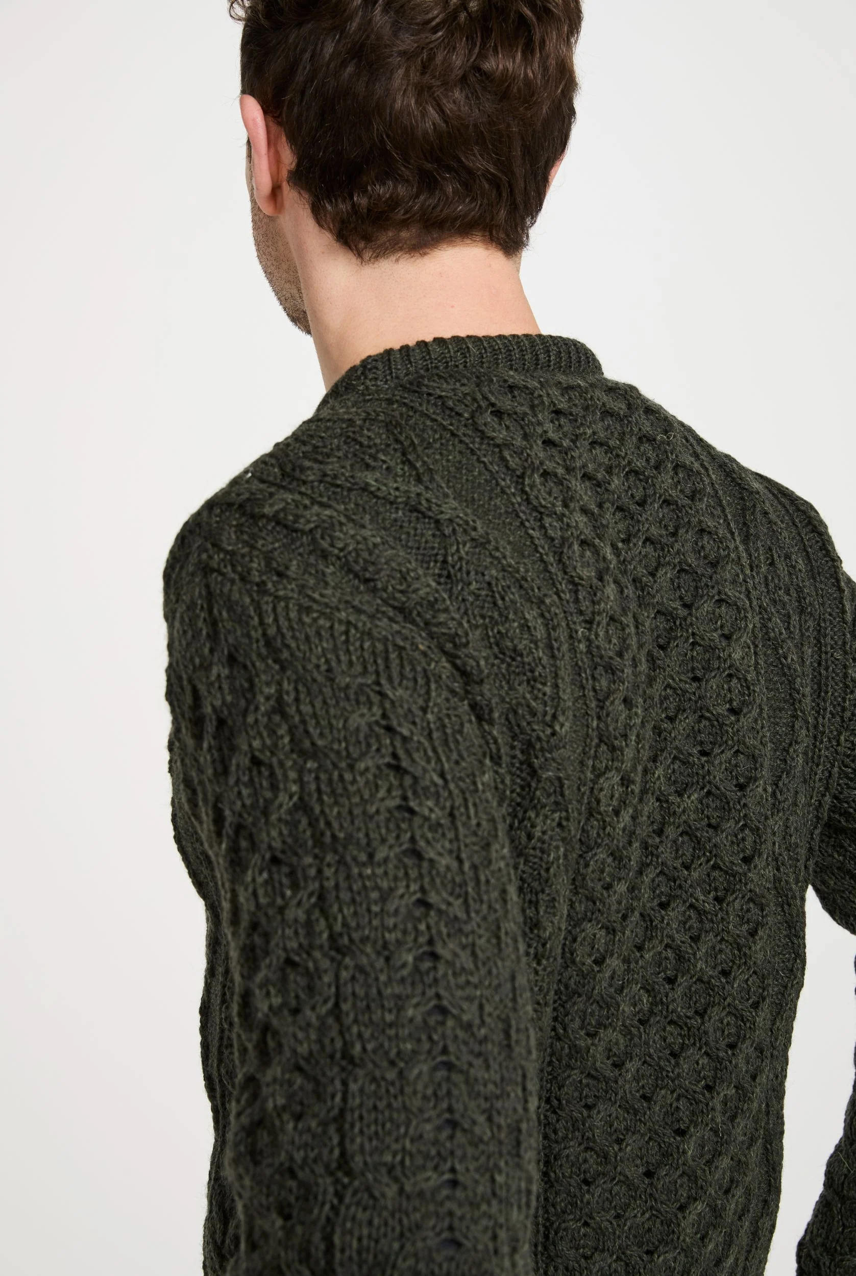 Moher Traditional Aran Sweater - Green - Image 5
