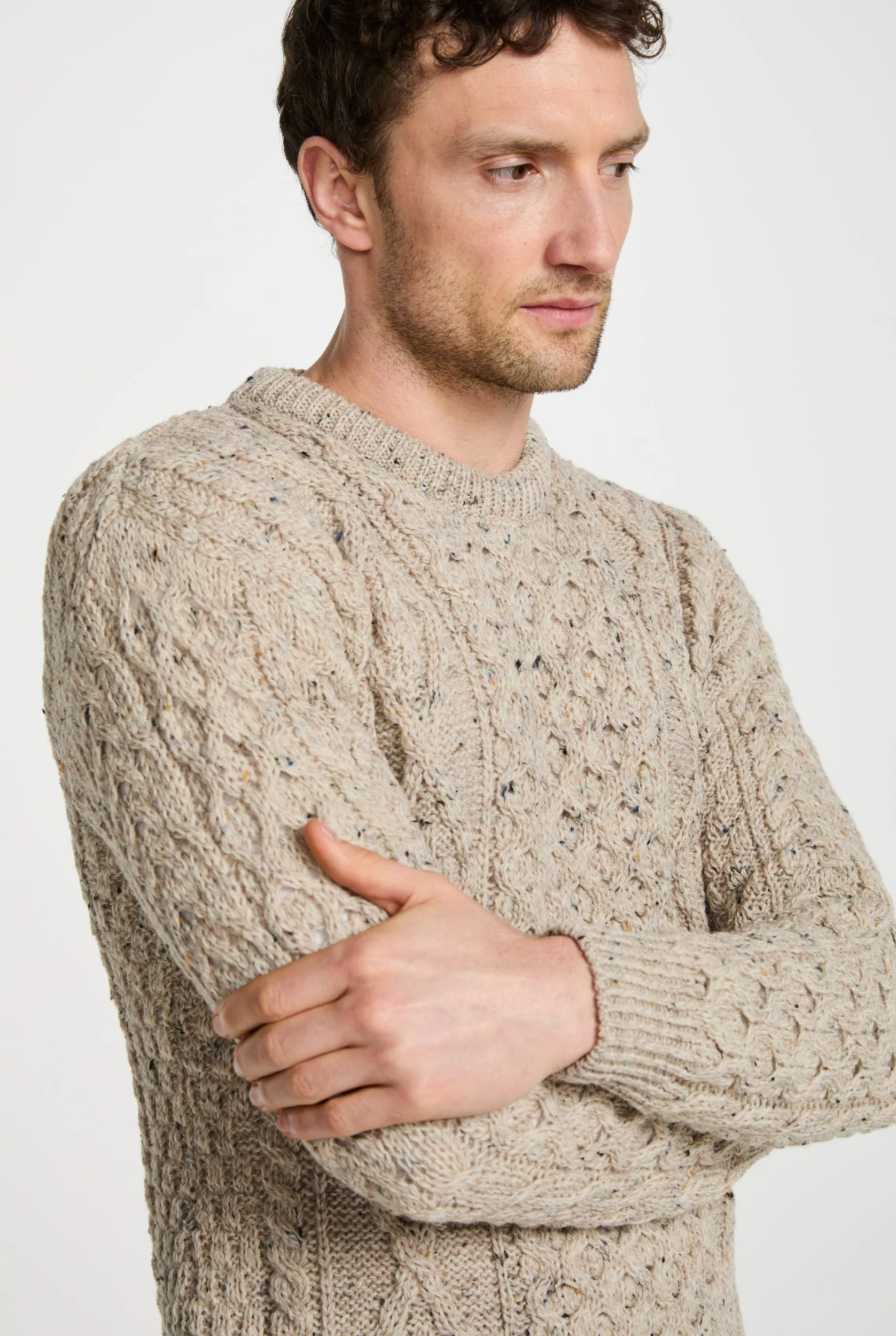 Moher Traditional Aran Sweater - Flecked Oat - Image 3
