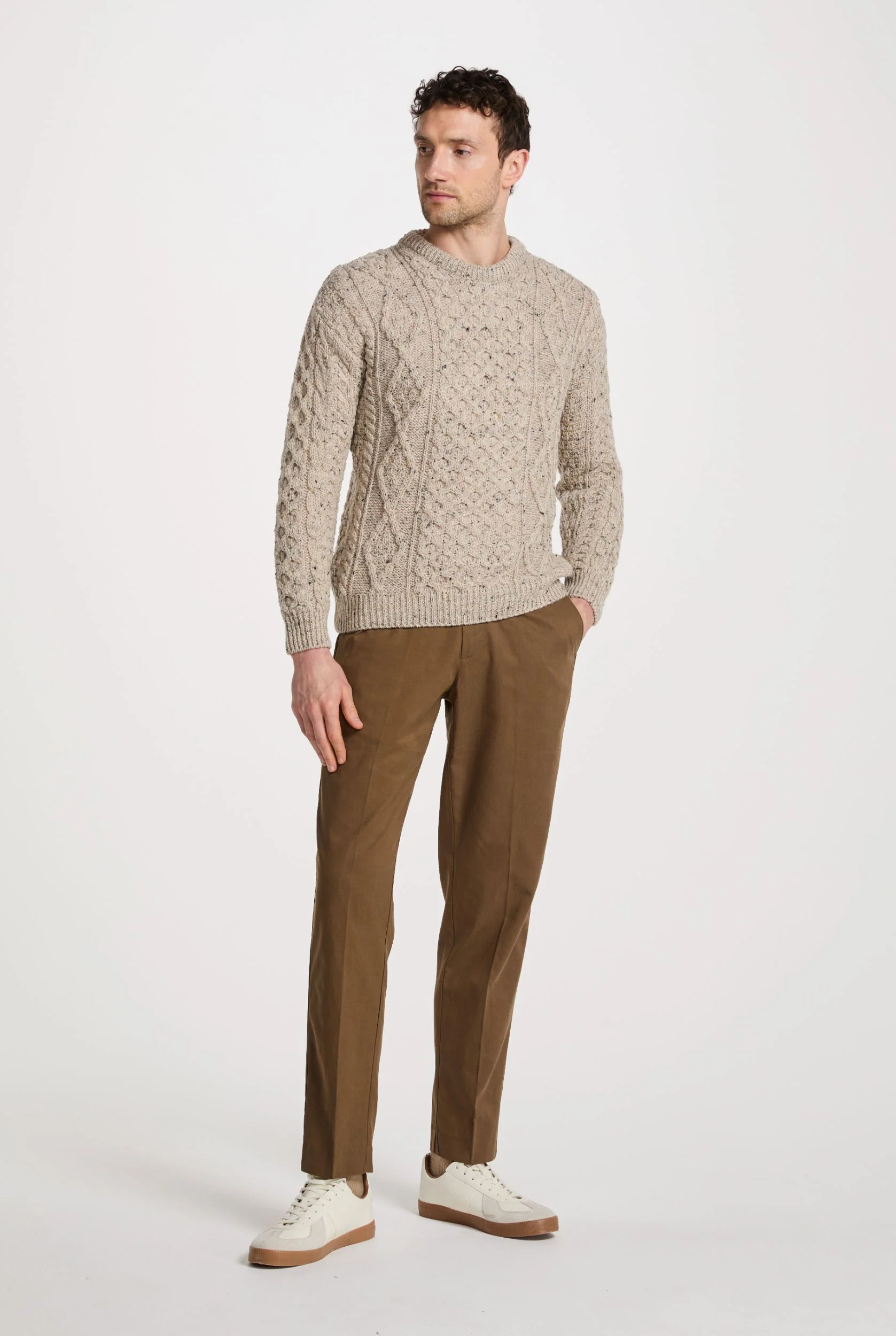 Moher Traditional Aran Sweater - Flecked Oat - Image 4