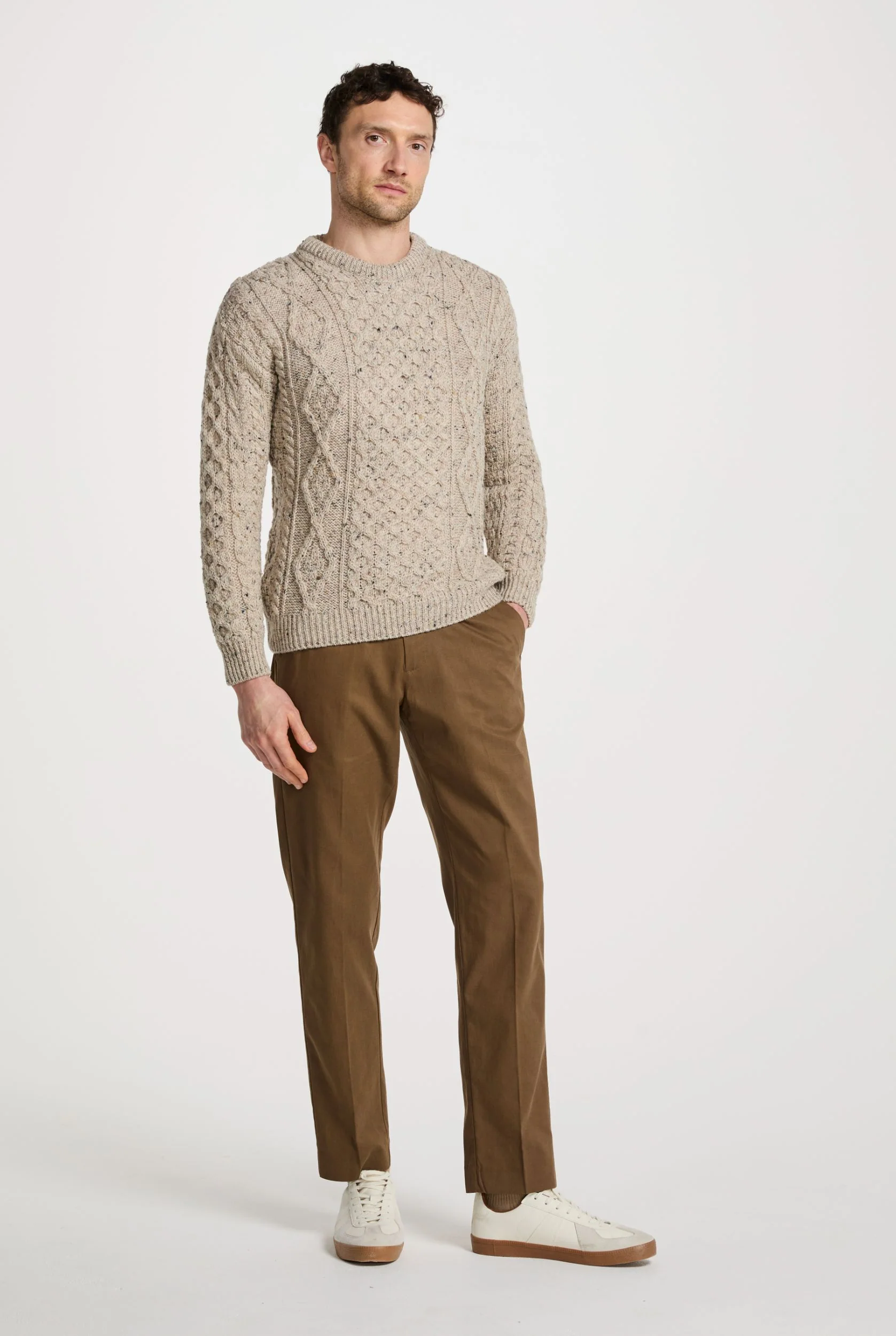 Moher Traditional Aran Sweater - Flecked Oat - Image 5