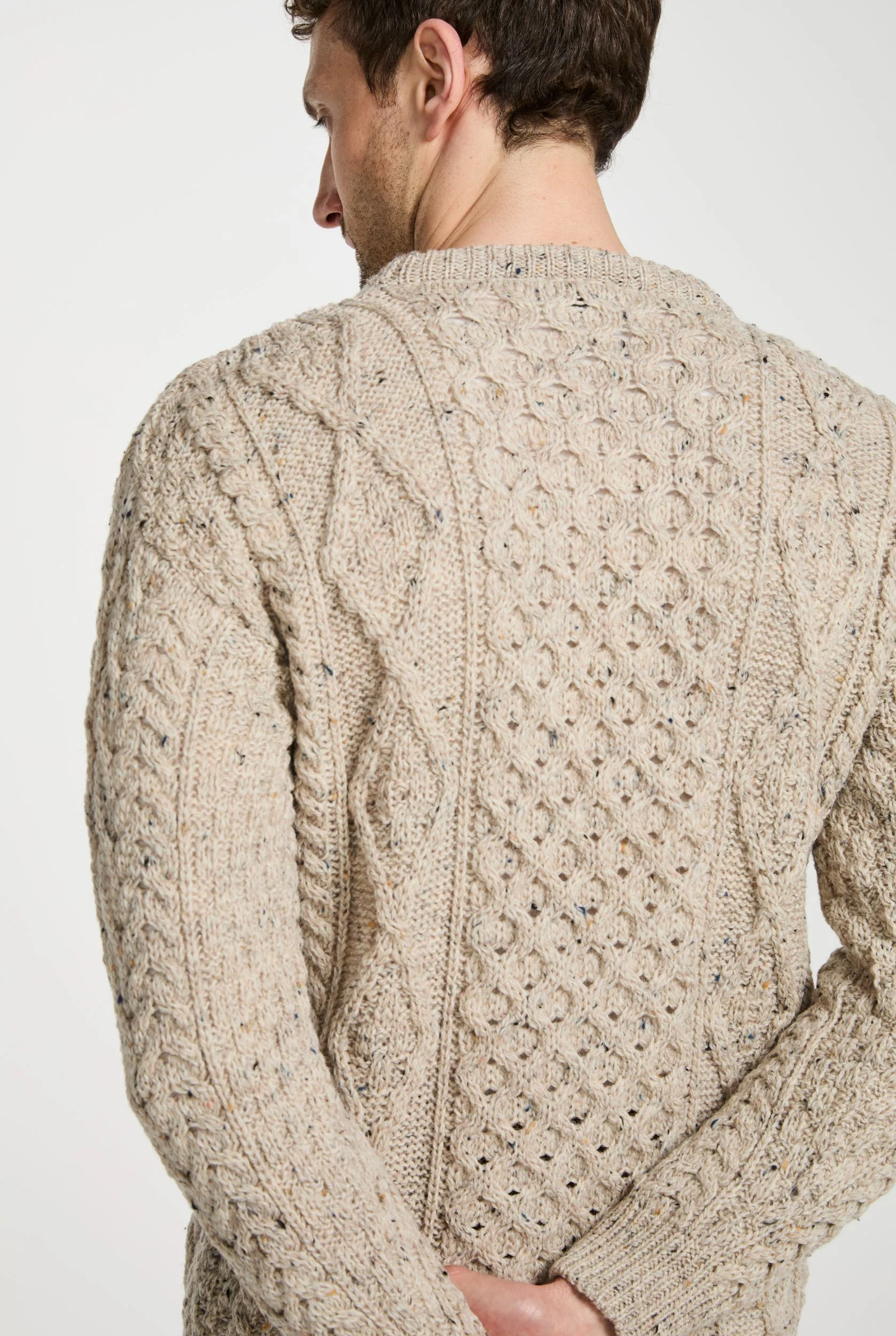 Moher Traditional Aran Sweater - Flecked Oat - Image 6
