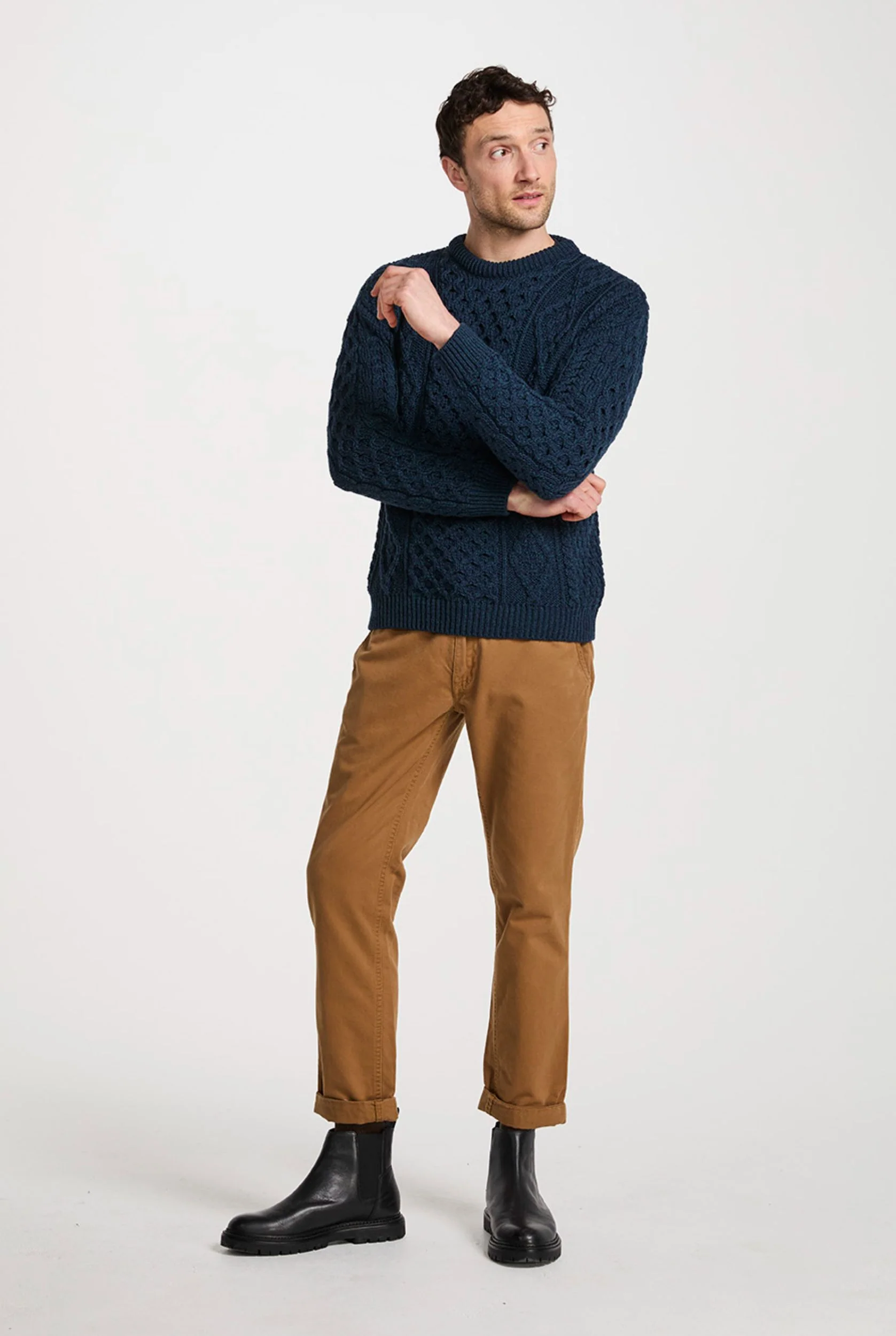 Moher Traditional Aran Sweater - Navy - Image 3