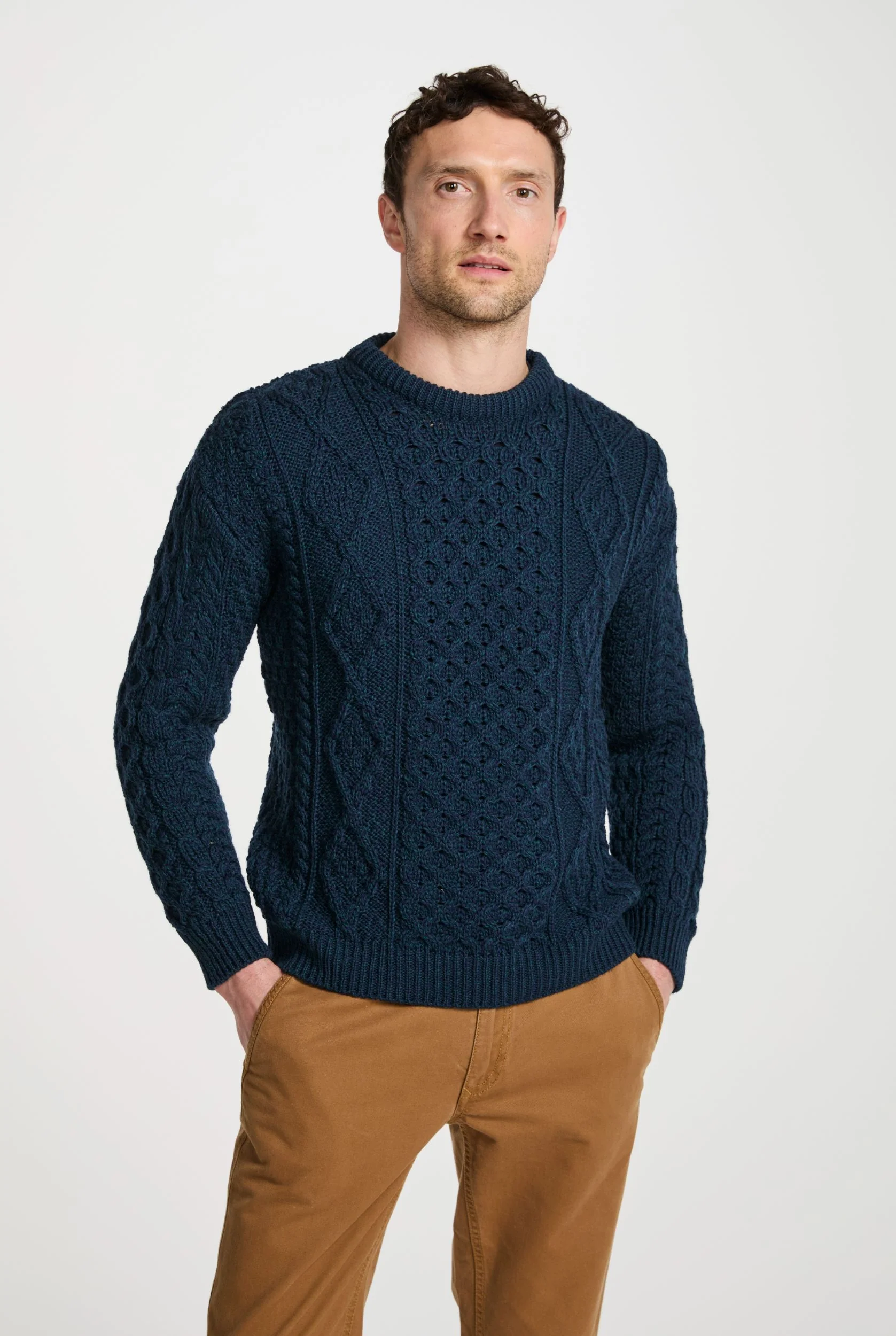 Moher Traditional Aran Sweater - Navy - Image 4
