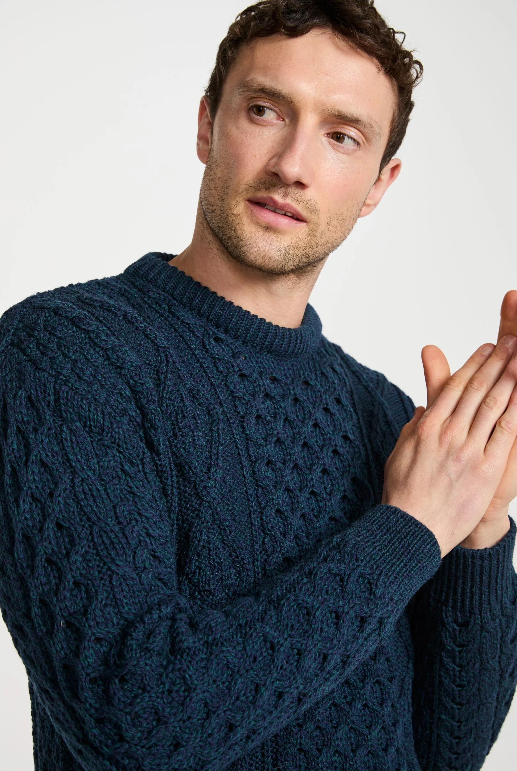Moher Traditional Aran Sweater - Navy - Image 6