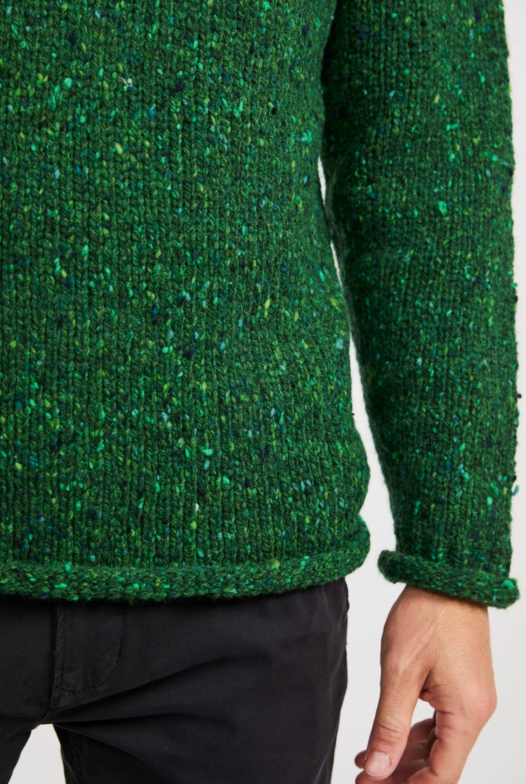 Raheen Tweed Roll Neck Mens Sweater - Bright Green - Image 3