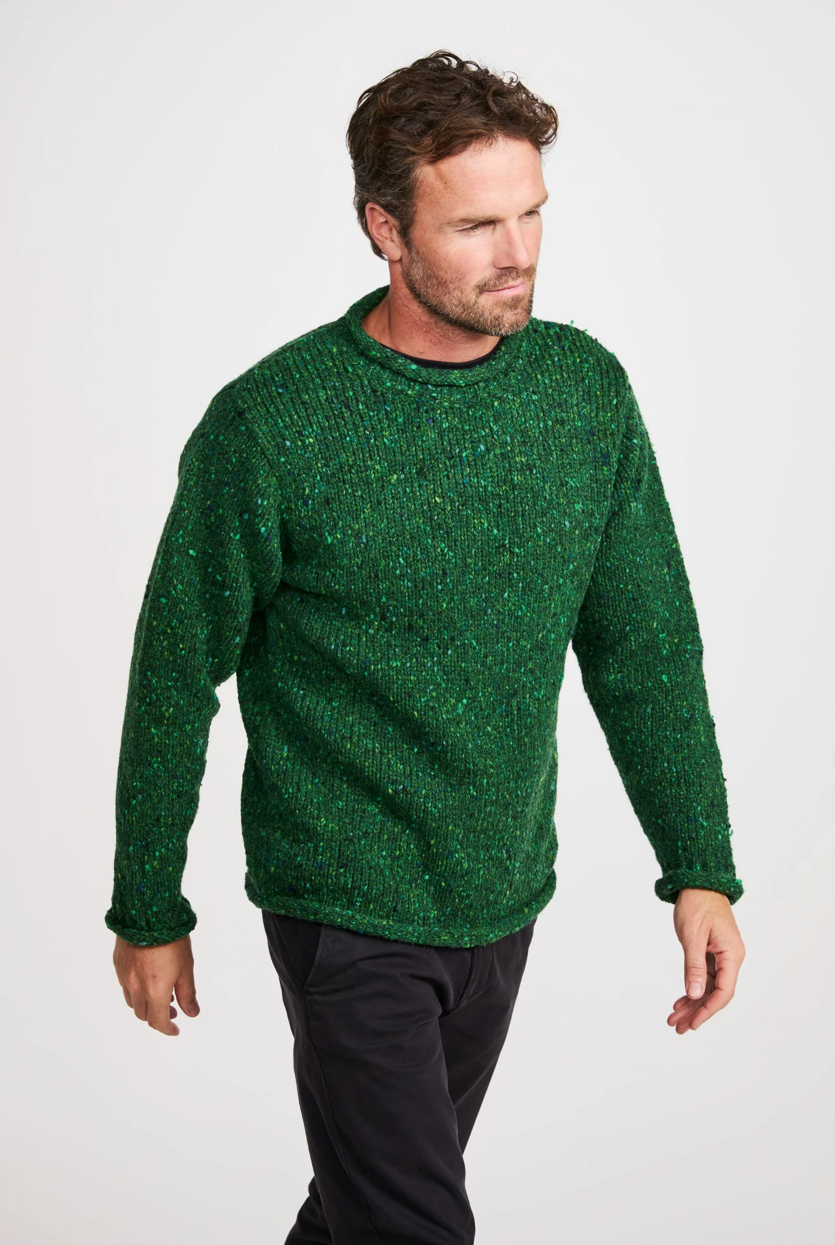 Raheen Tweed Roll Neck Mens Sweater - Bright Green - Image 4