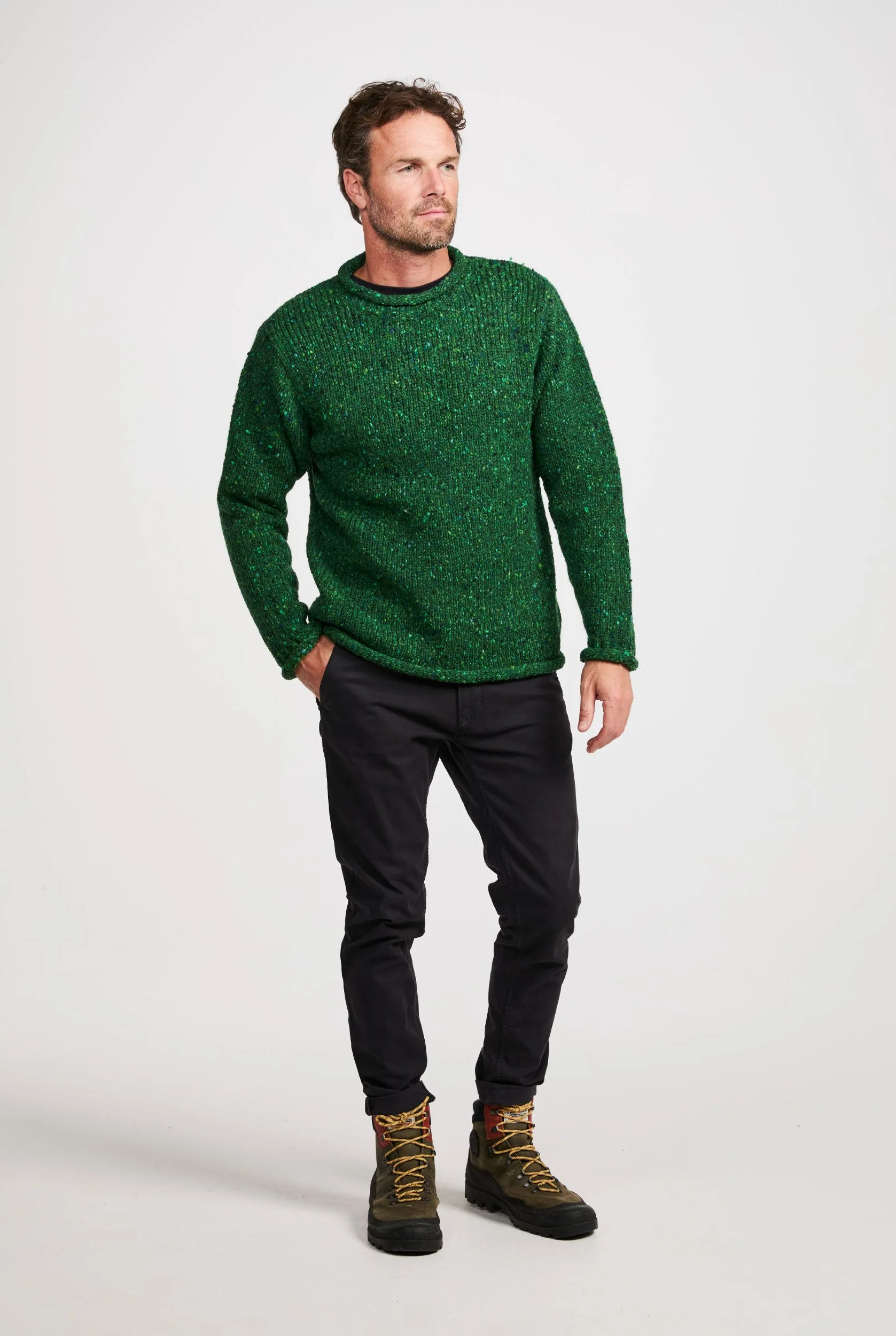 Raheen Tweed Roll Neck Mens Sweater - Bright Green - Image 5