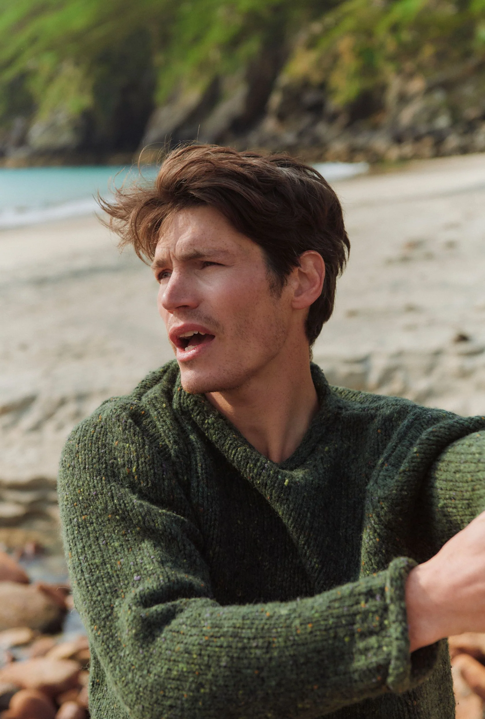 Raheen Tweed Roll Neck Mens Sweater - Green - Image 3