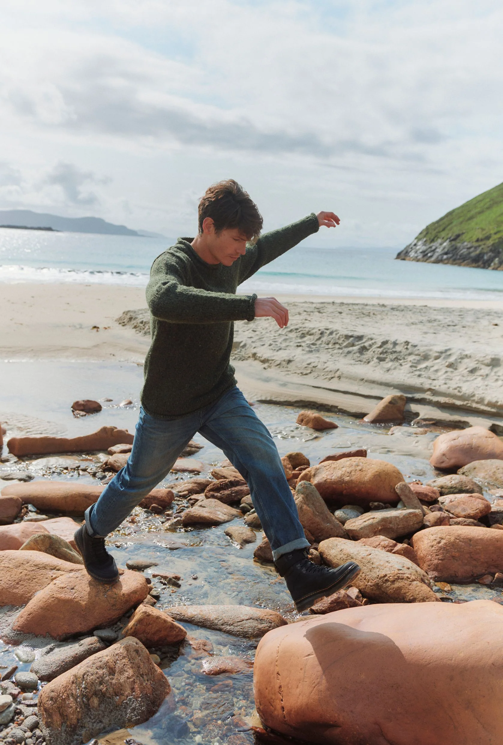 Raheen Tweed Roll Neck Mens Sweater - Green - Image 4