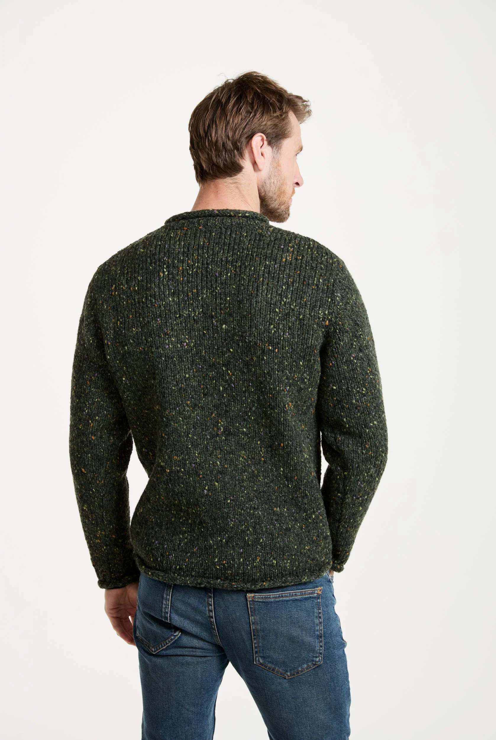 Raheen Tweed Roll Neck Mens Sweater - Green - Image 5