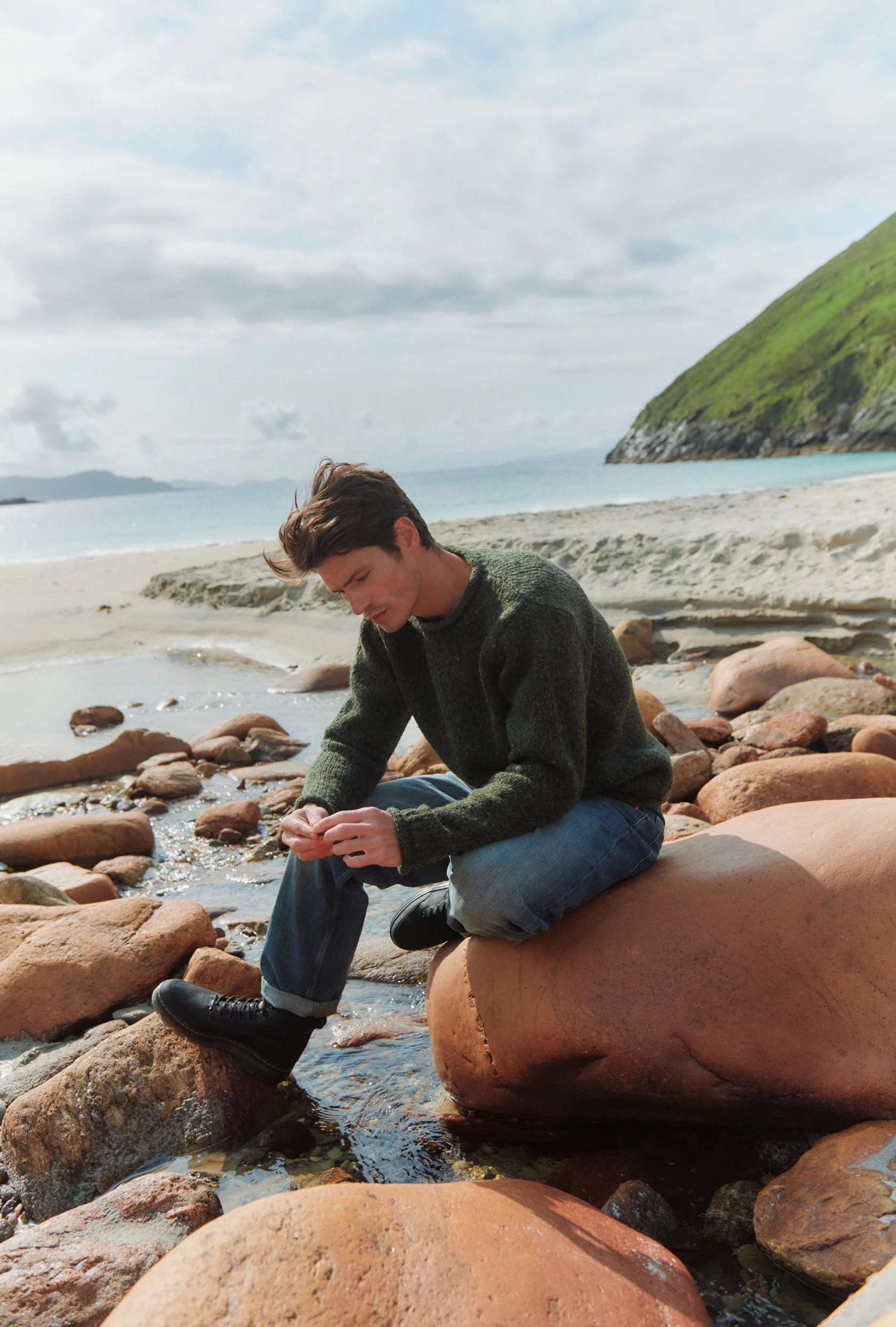 Raheen Tweed Roll Neck Mens Sweater - Green - Image 6