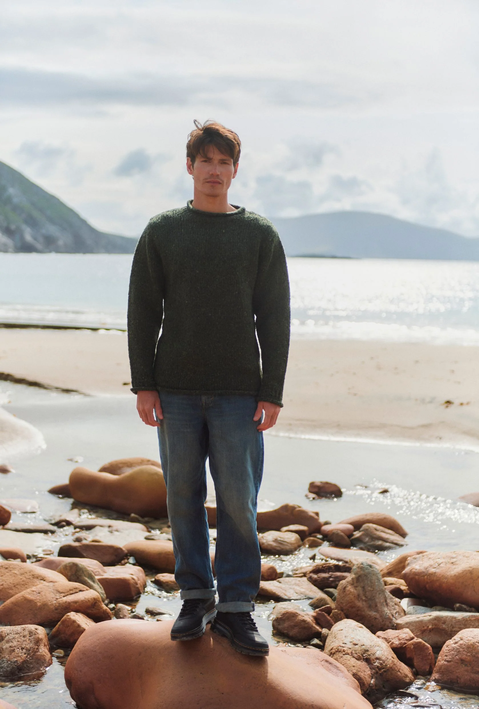 Raheen Tweed Roll Neck Mens Sweater - Green - Image 7