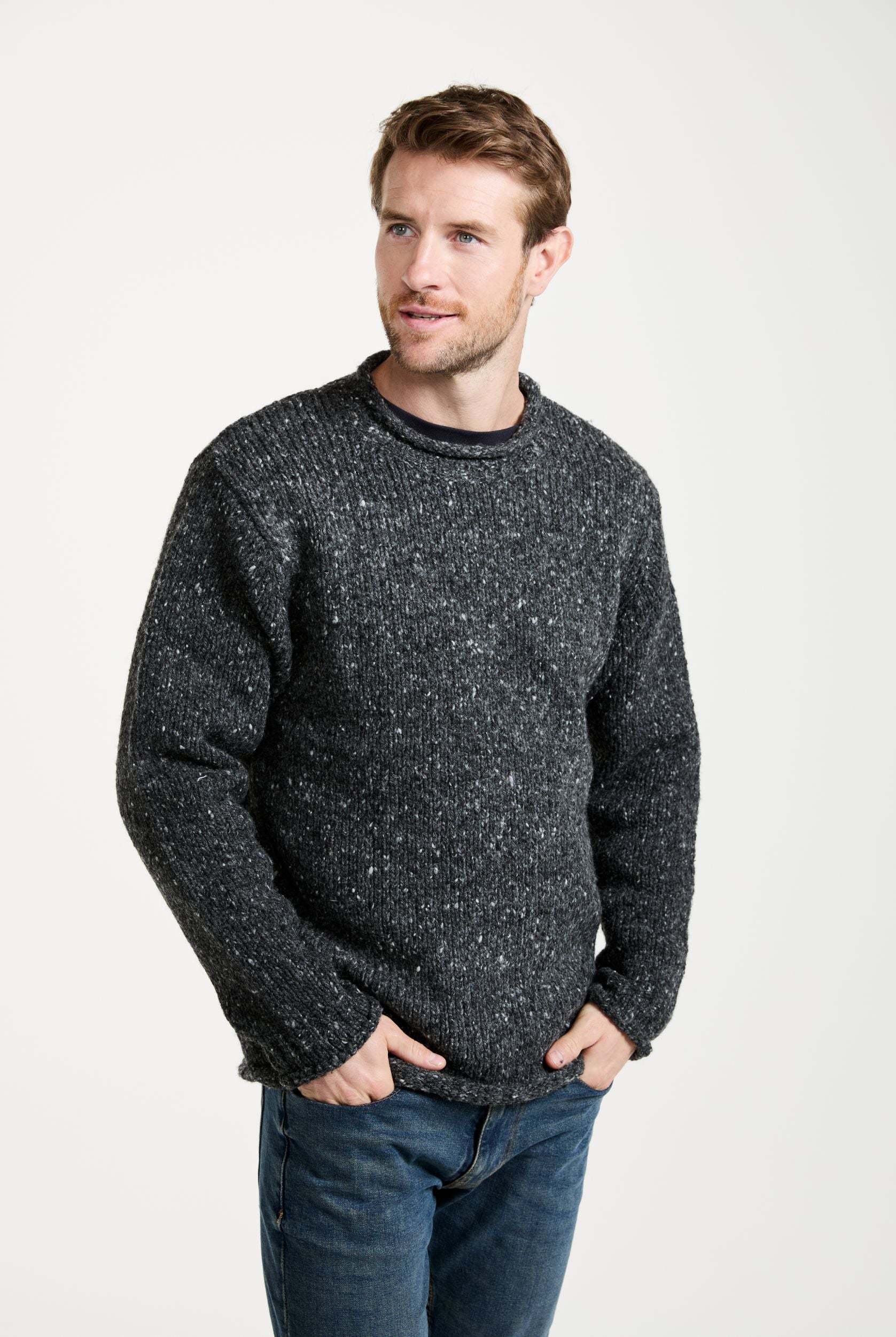 Raheen Tweed Roll Neck Mens Sweater - Grey - Image 3