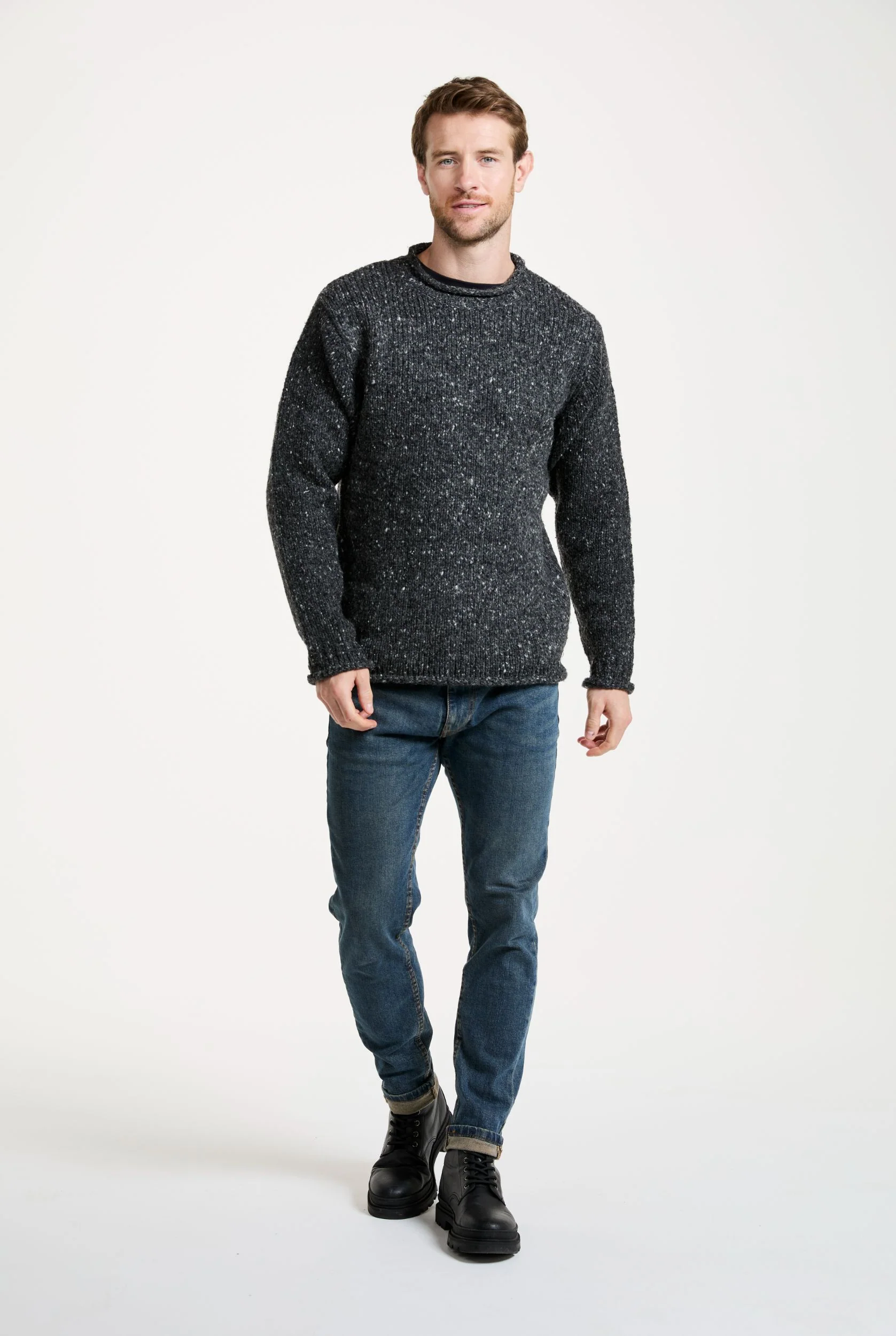 Raheen Tweed Roll Neck Mens Sweater - Grey - Image 4