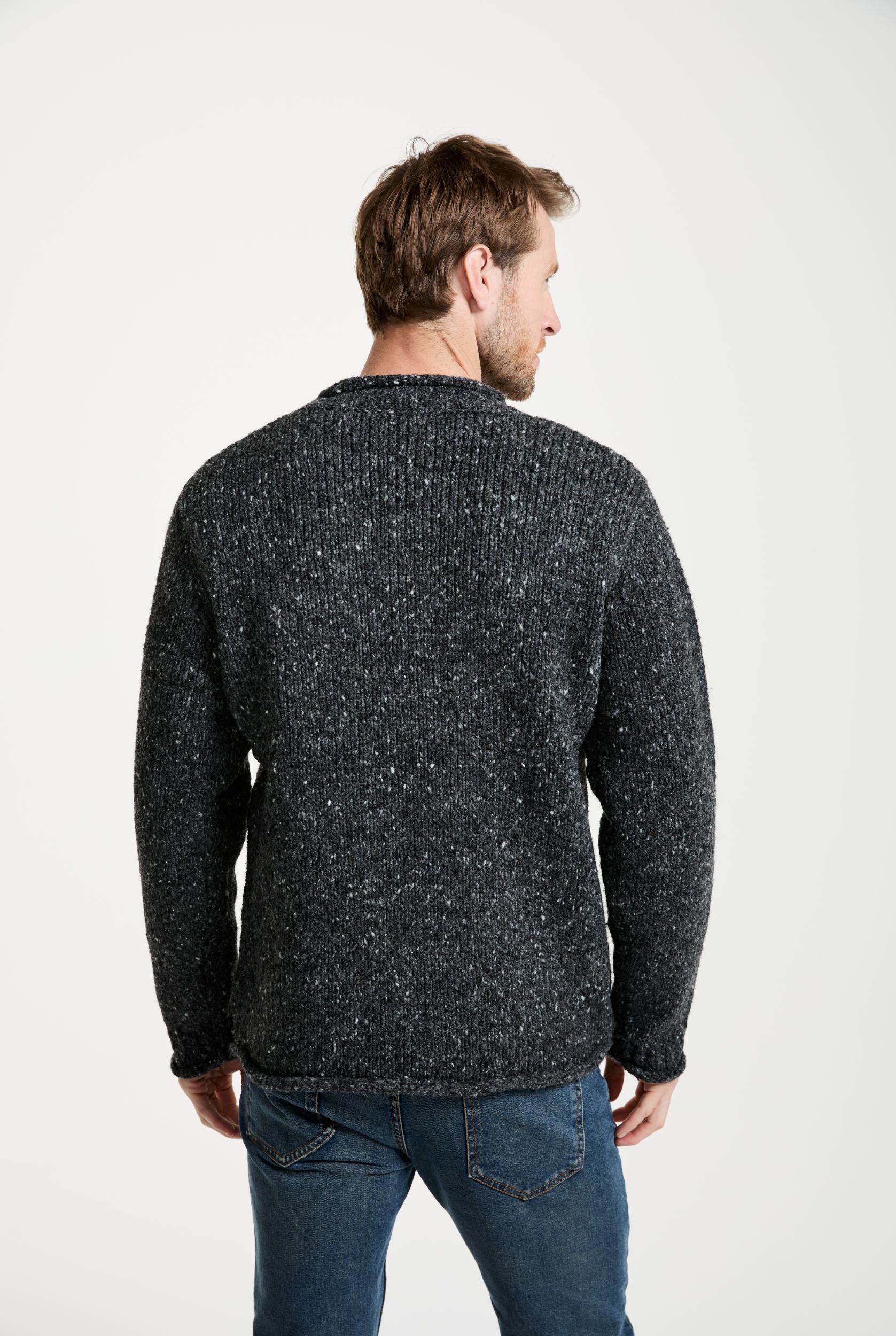 Raheen Tweed Roll Neck Mens Sweater - Grey - Image 5