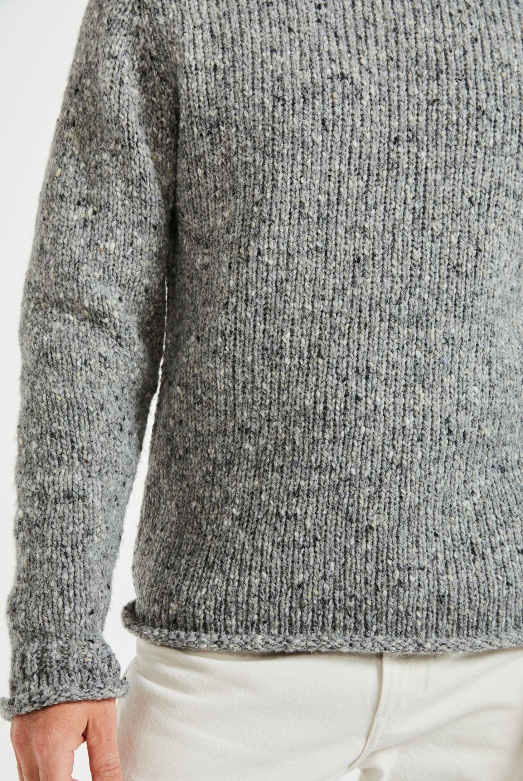 Raheen Tweed Roll Neck Mens Sweater - Light Grey - Image 4