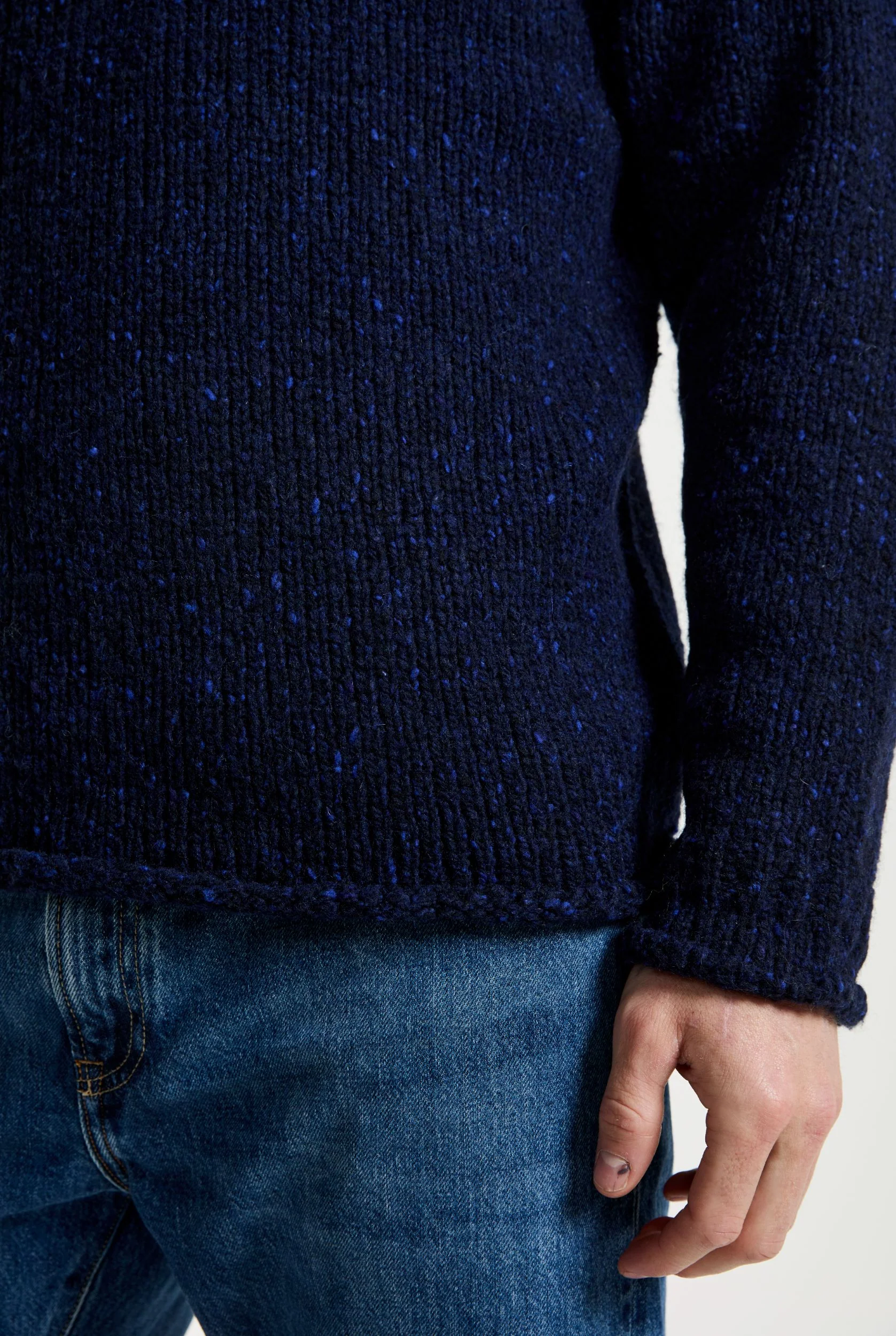 Raheen Tweed Roll Neck Mens Sweater - Navy - Image 3