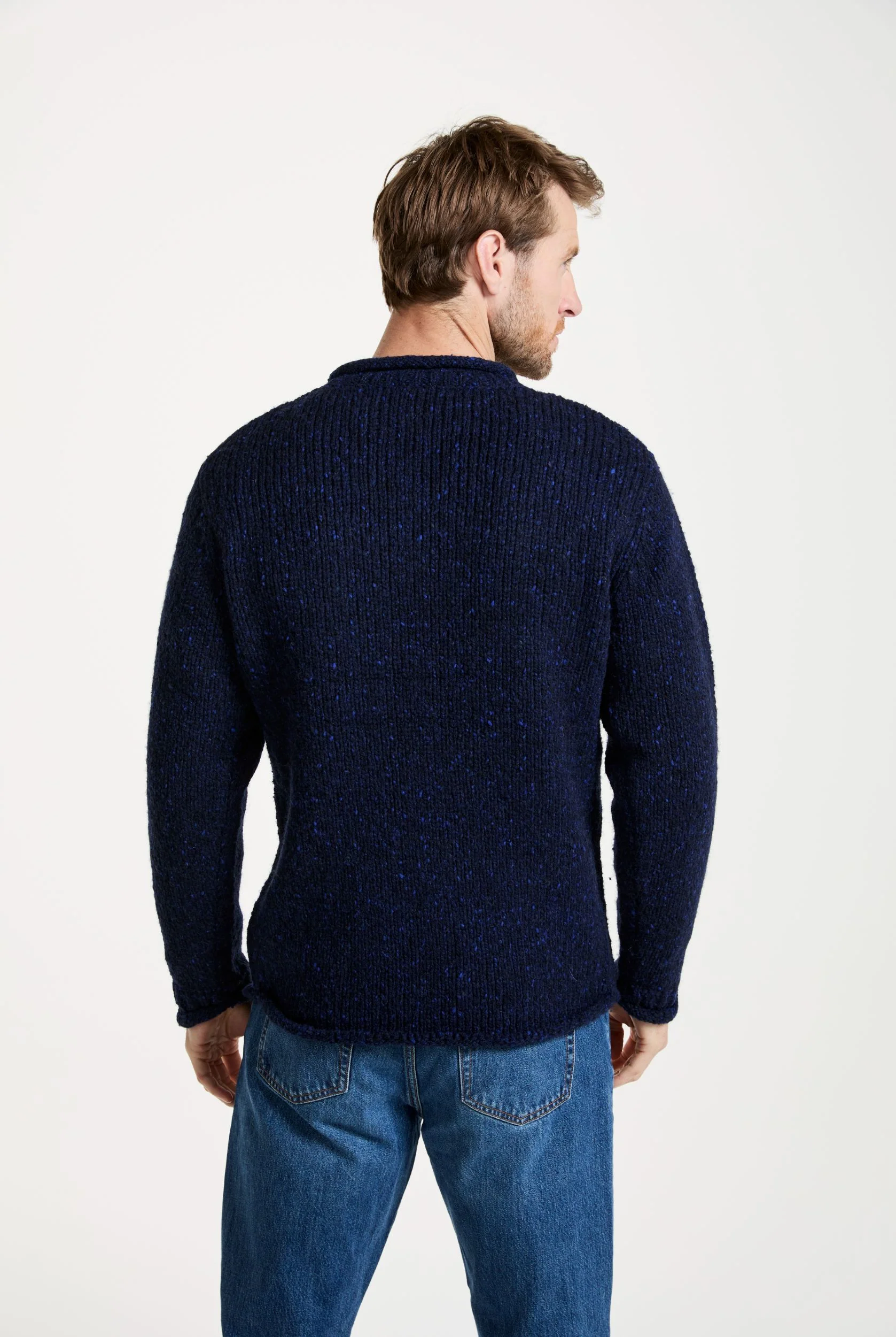 Raheen Tweed Roll Neck Mens Sweater - Navy - Image 5
