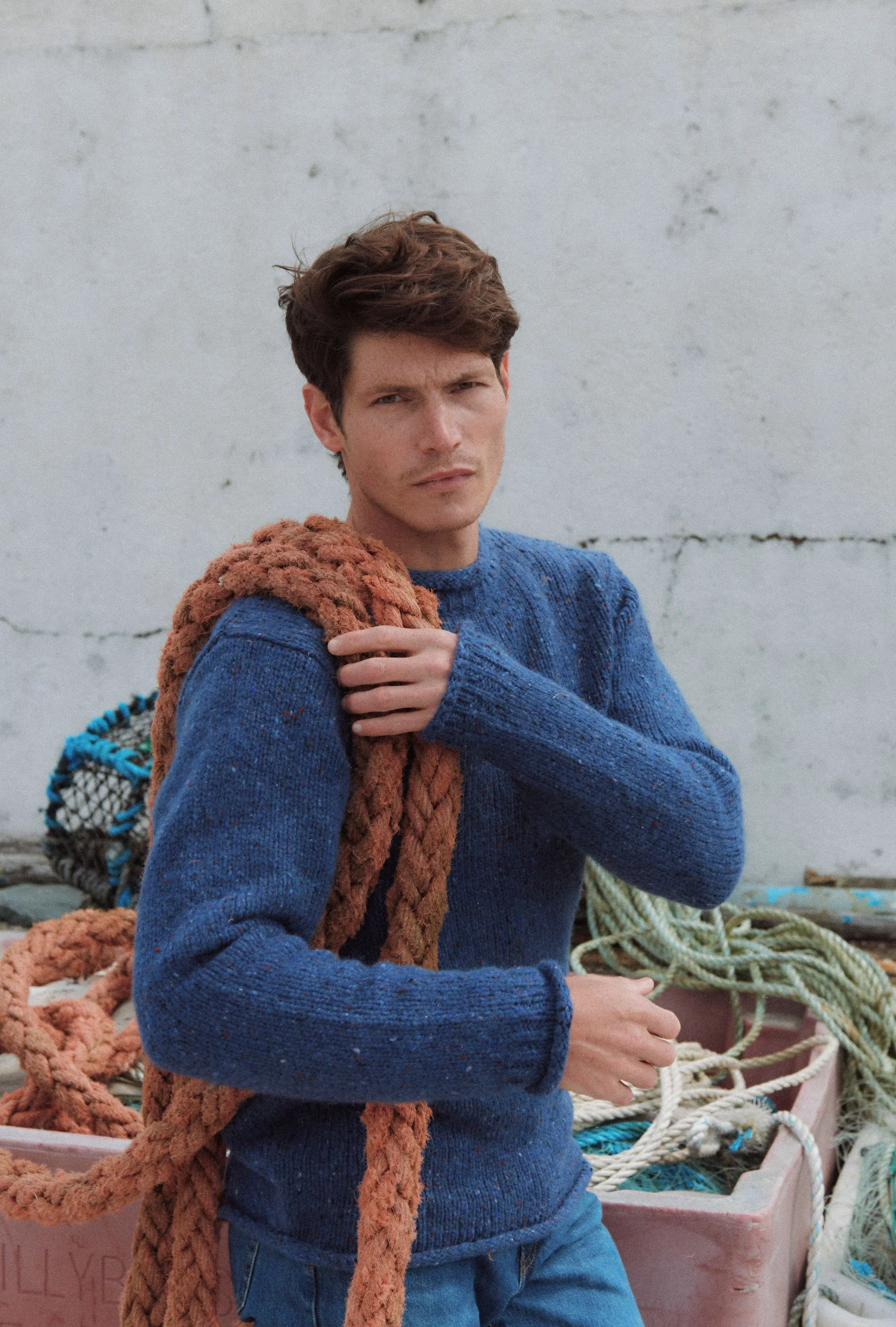 Raheen Tweed Roll Neck Mens Sweater - Denim - Image 5