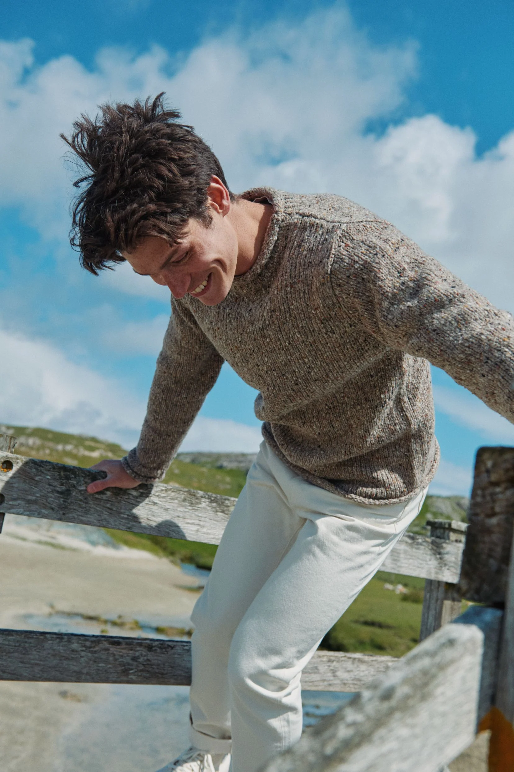 Raheen Tweed Roll Neck Mens Sweater - Oat - Image 3