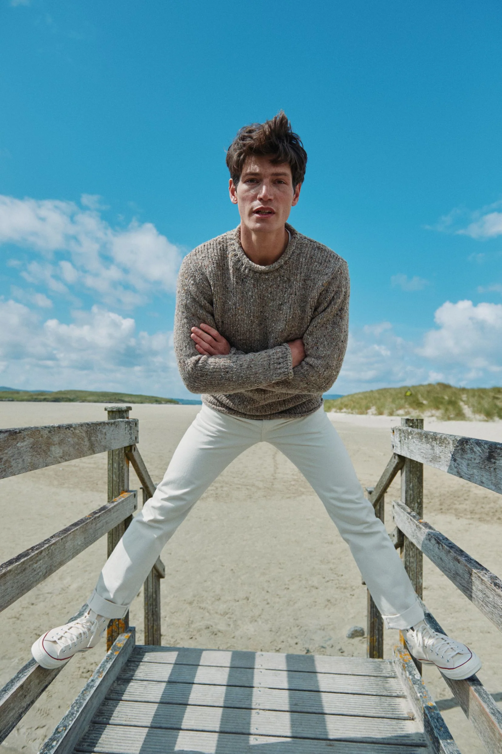 Raheen Tweed Roll Neck Mens Sweater - Oat - Image 4