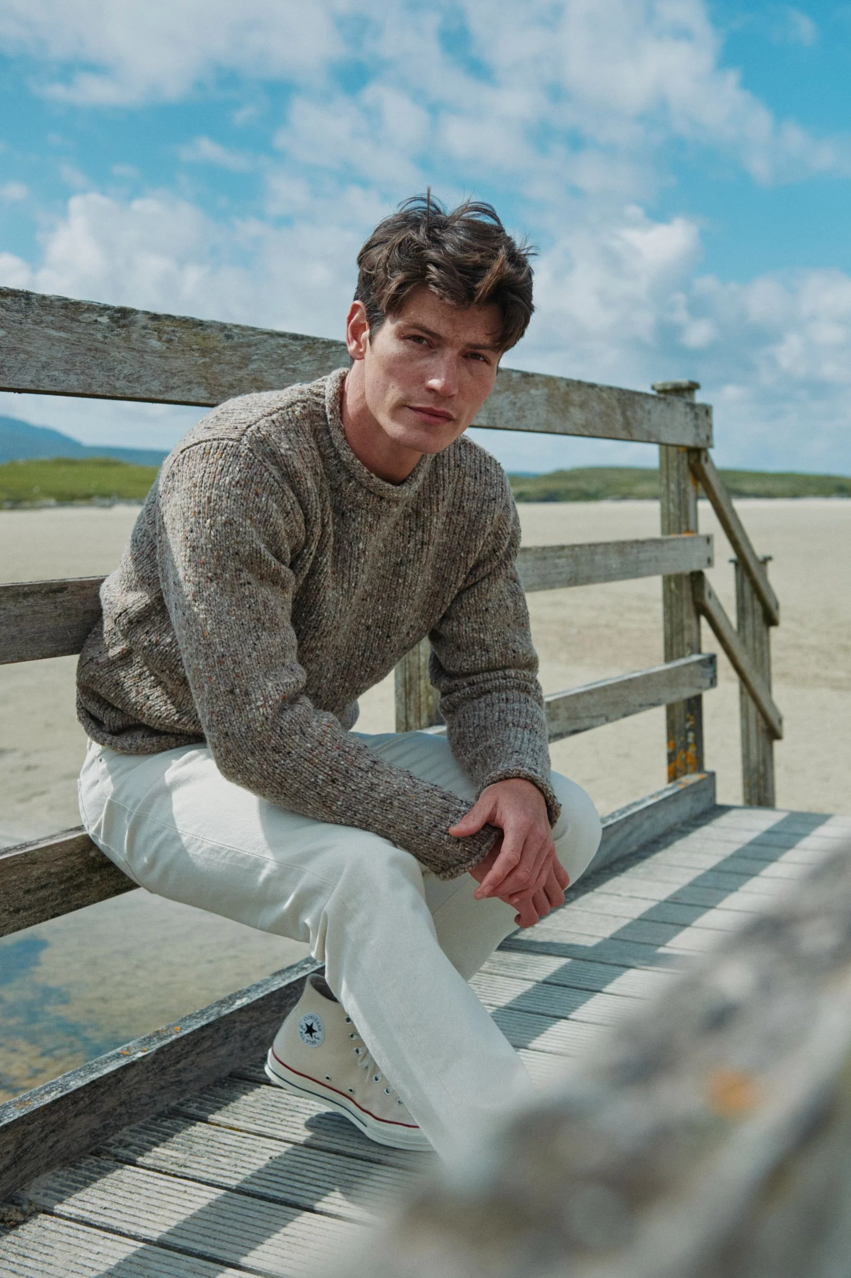 Raheen Tweed Roll Neck Mens Sweater - Oat - Image 5