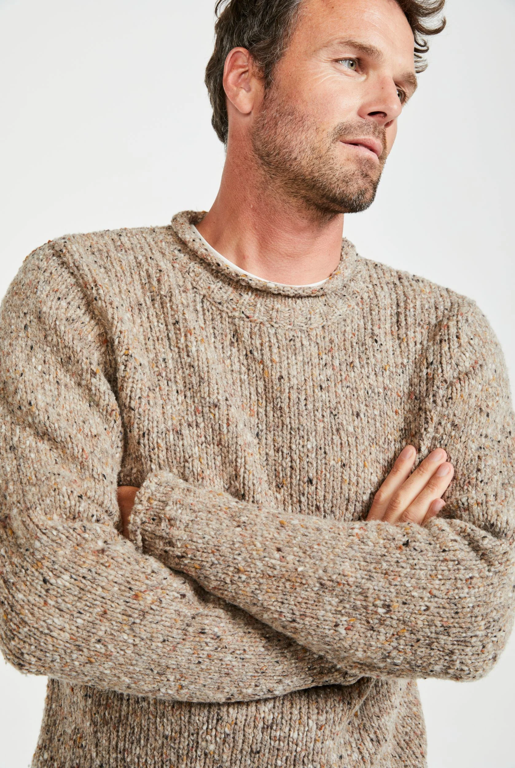 Raheen Tweed Roll Neck Mens Sweater - Oat - Image 6