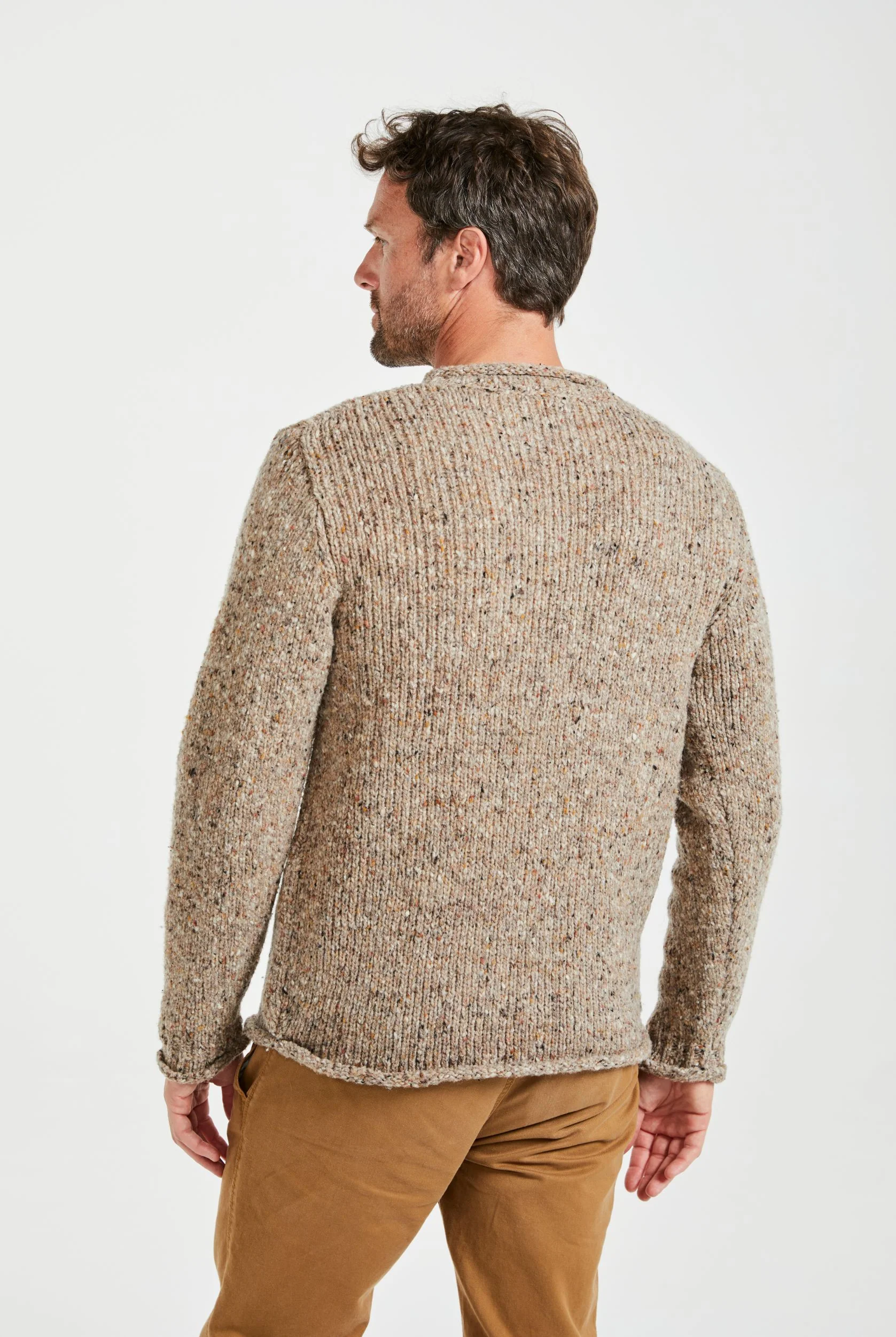 Raheen Tweed Roll Neck Mens Sweater - Oat - Image 7
