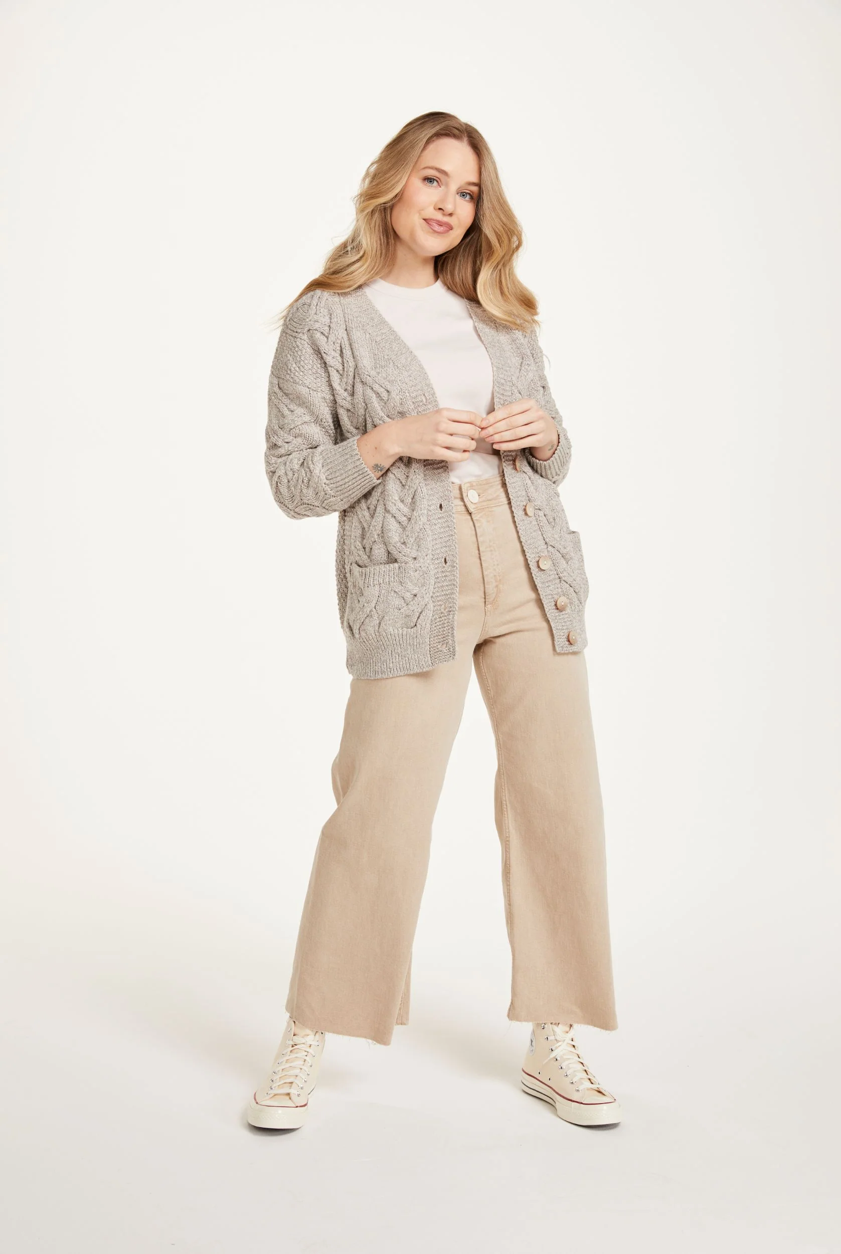 Downpatrick Ladies Aran Cardigan - Oat - Image 3