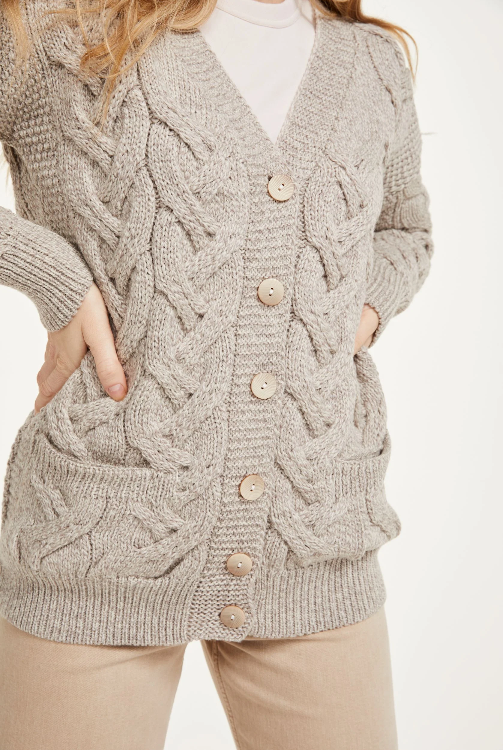 Downpatrick Ladies Aran Cardigan - Oat - Image 4