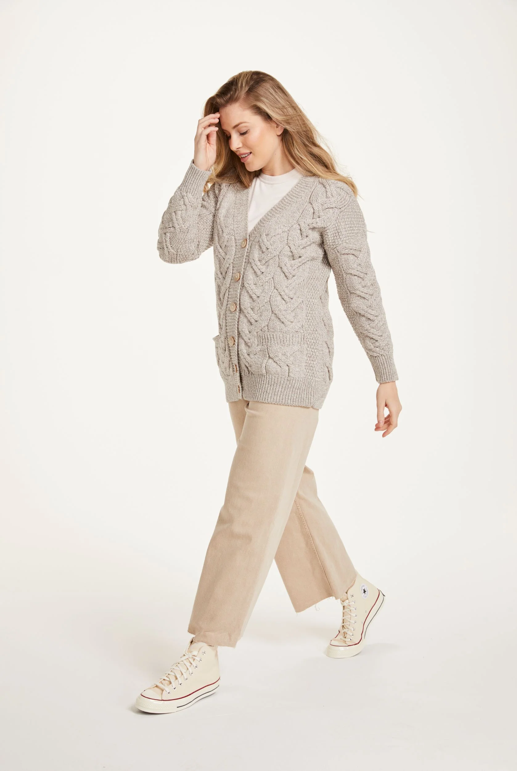 Downpatrick Ladies Aran Cardigan - Oat - Image 5