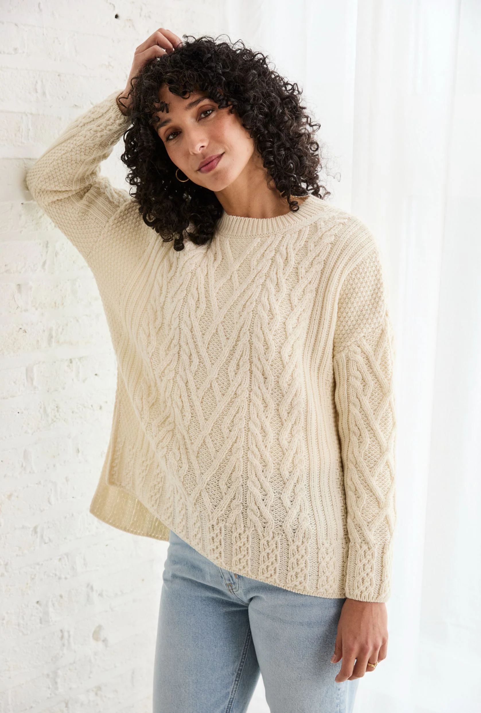 Tully Box Supersoft Merino Aran Sweater - Cream - Image 5