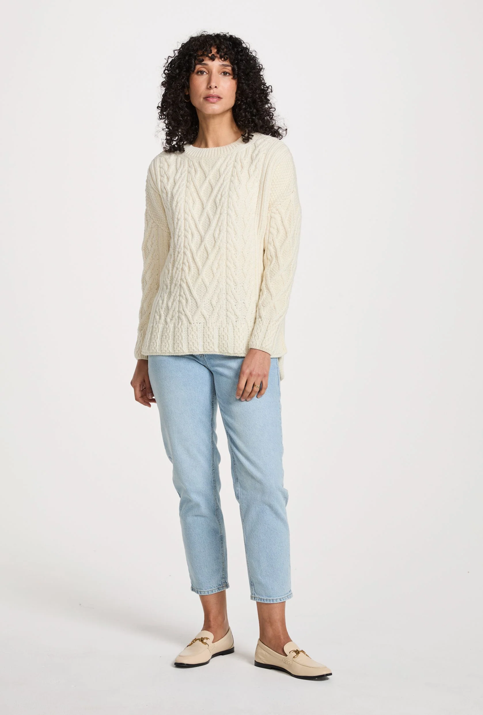 Tully Box Supersoft Merino Aran Sweater - Cream - Image 6