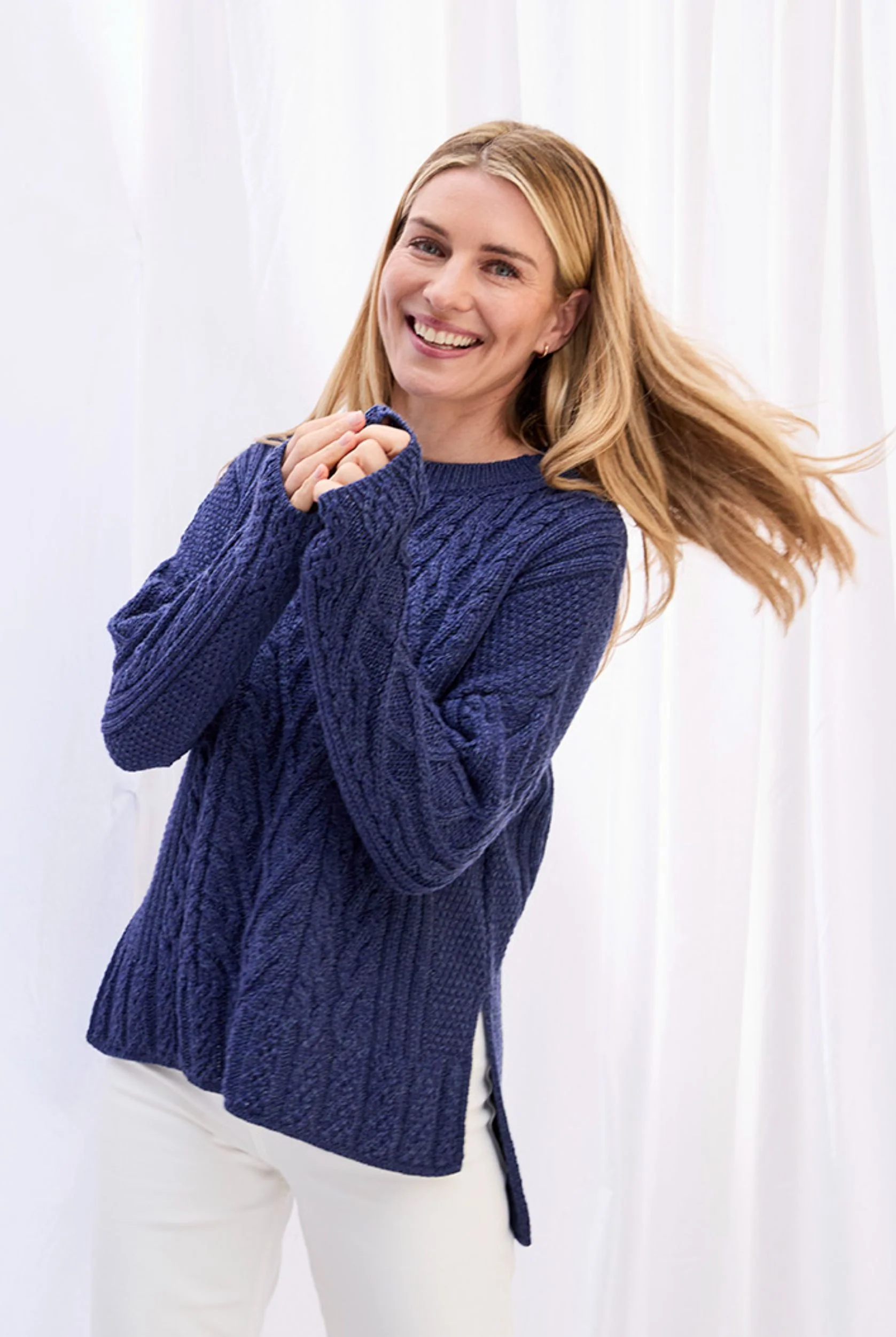 Tully Box Supersoft Merino Aran Sweater - Navy - Image 8