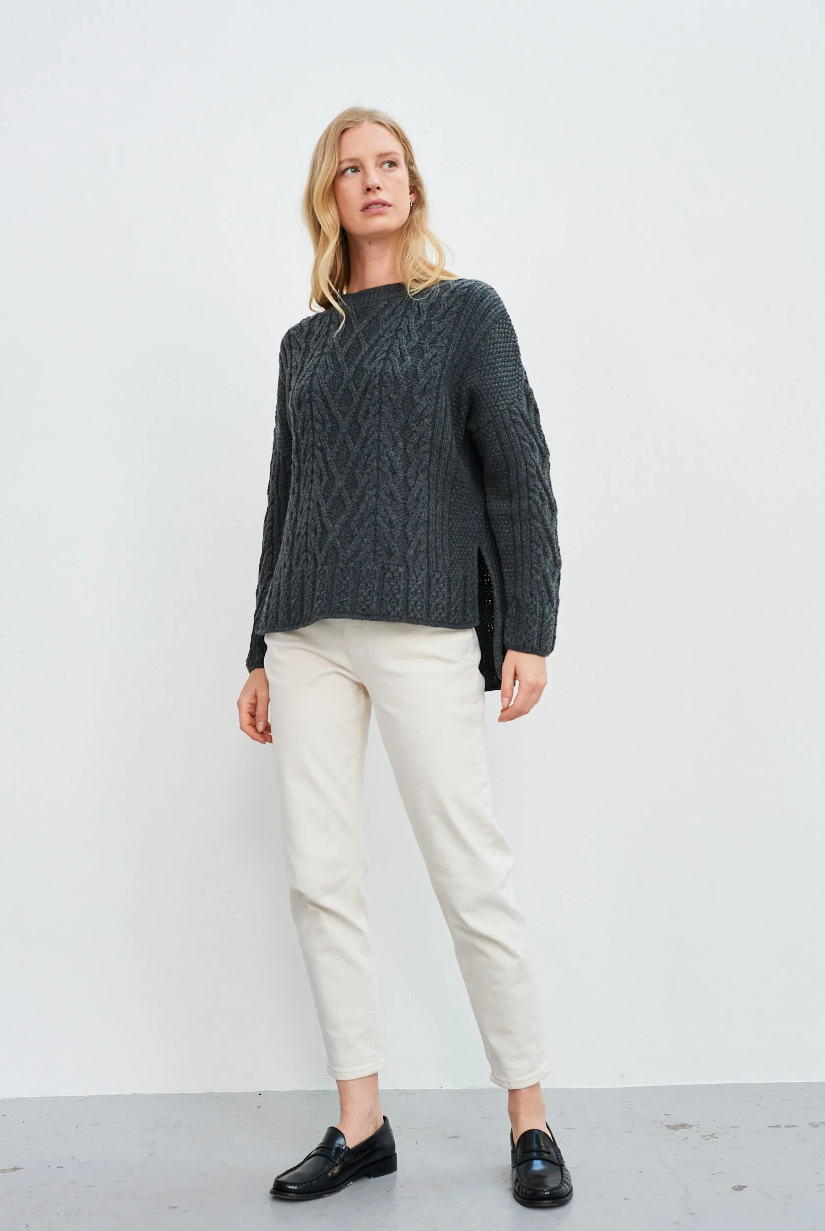 Tully Box Supersoft Merino Aran Sweater - Slate Grey - Image 3